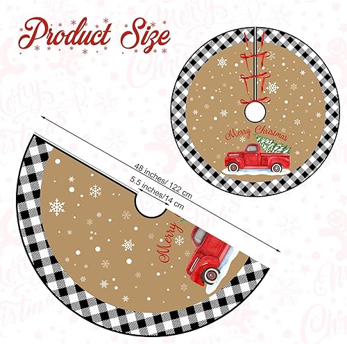 Miniatura 2 de 48 inch Buffalo Plaid Check Christmas Tree Skirt Large Double Layer Plaid Buffalo Snowflake Christmas Holiday Party Tree Skirt Mat Decor for Xmas