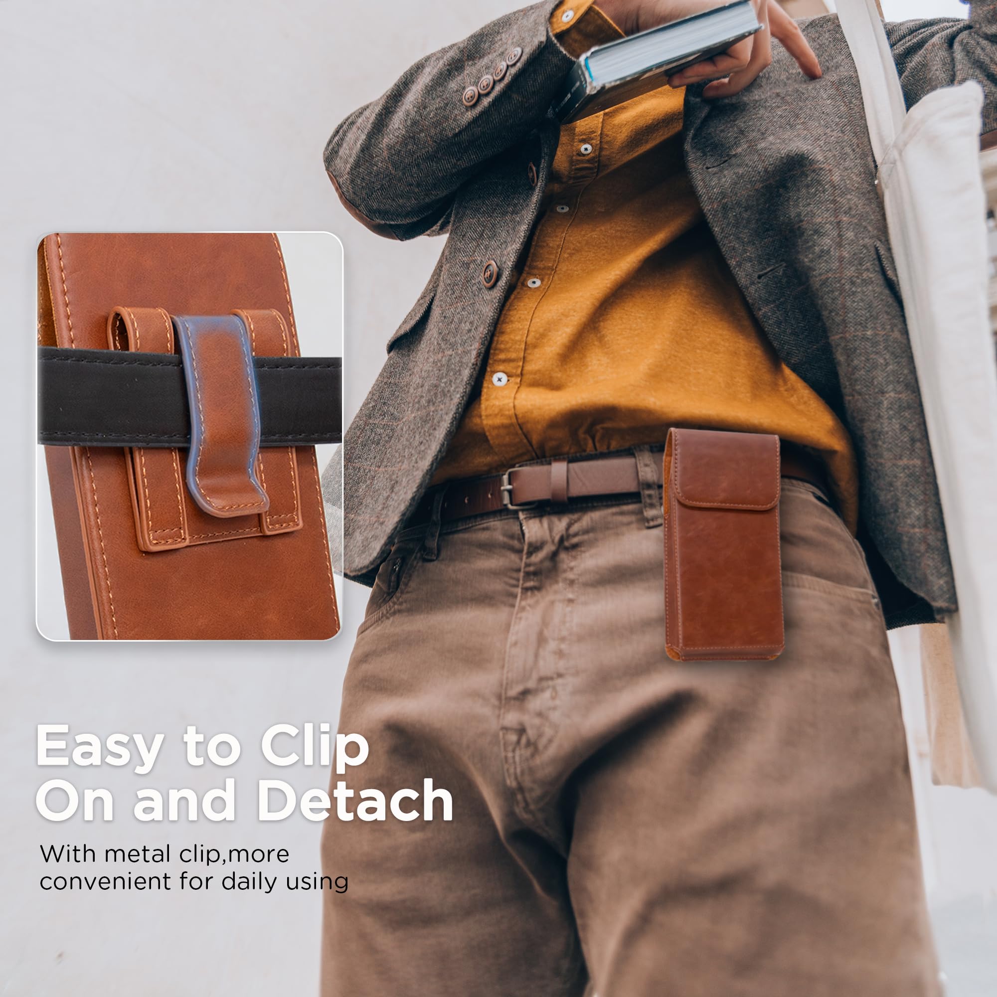 Handy-Gürtelhalter Aus Leder Für Herren – Holster Für Große IPhones Bis 6,7 Zoll Mit Gürtelclip, Braun