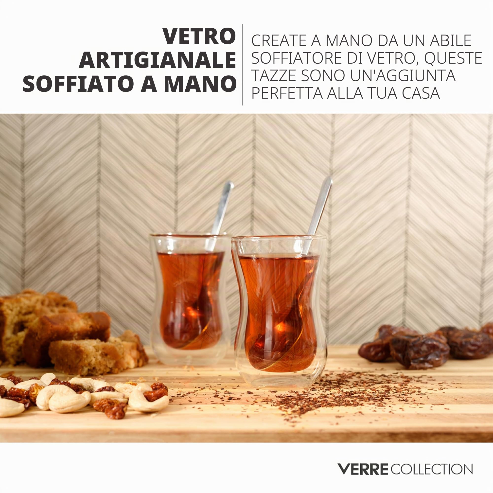 Verre Collection Bicchieri da Tè Turco in Vetro a Doppia Parete, Confezione da 2 Tazze da Tè Turco in Vetro con Isolamento Termico