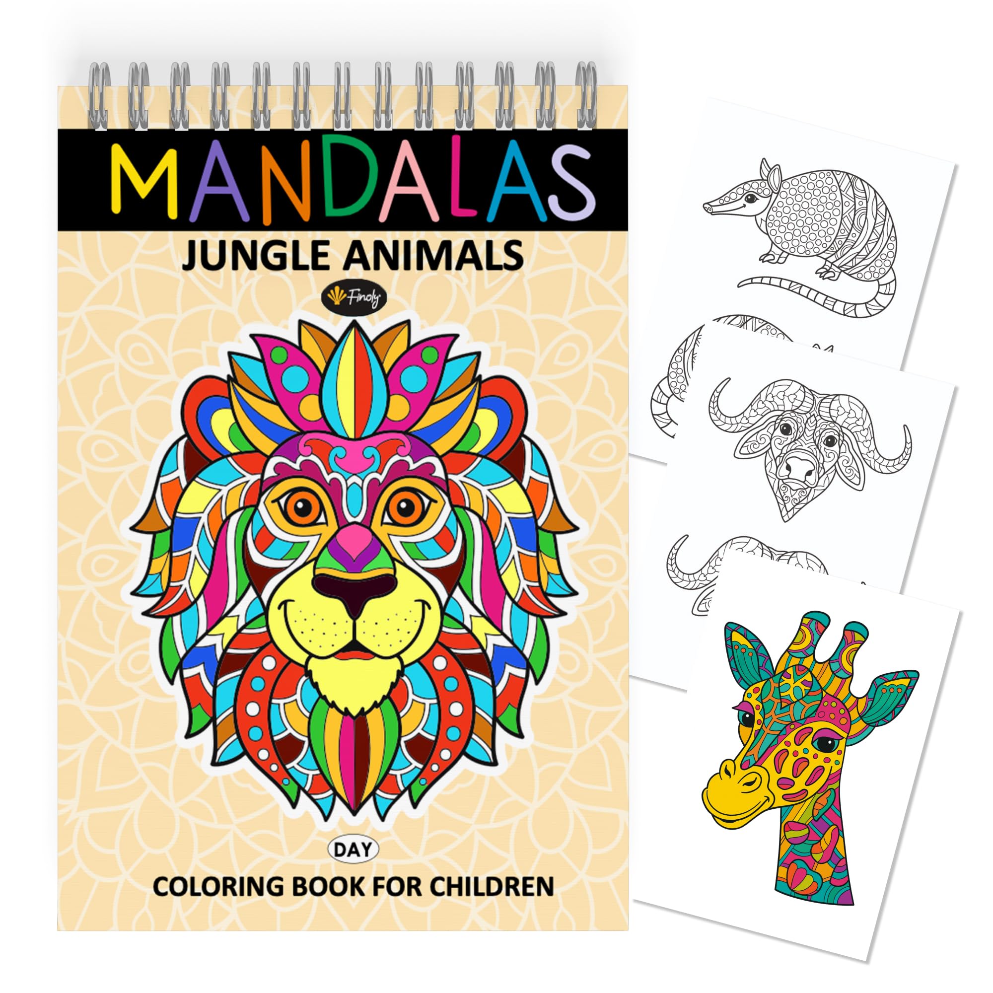 Finoly Mandala da Colorare per Bambini Rilassamento e Antiestress | Libro Mandala da Colorare Bambini | Mandala Animali L’inchiostro non Trapassa | Libri da Colorare Mandala A4 | Rilegatura Spirale
