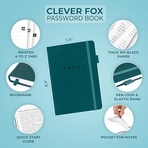Miniatura 2 de Clever Fox Libro de contraseñas - Organizador de direcciones de Internet y contraseñas alfabetizado - Cuaderno de mantenimiento de contraseñas de