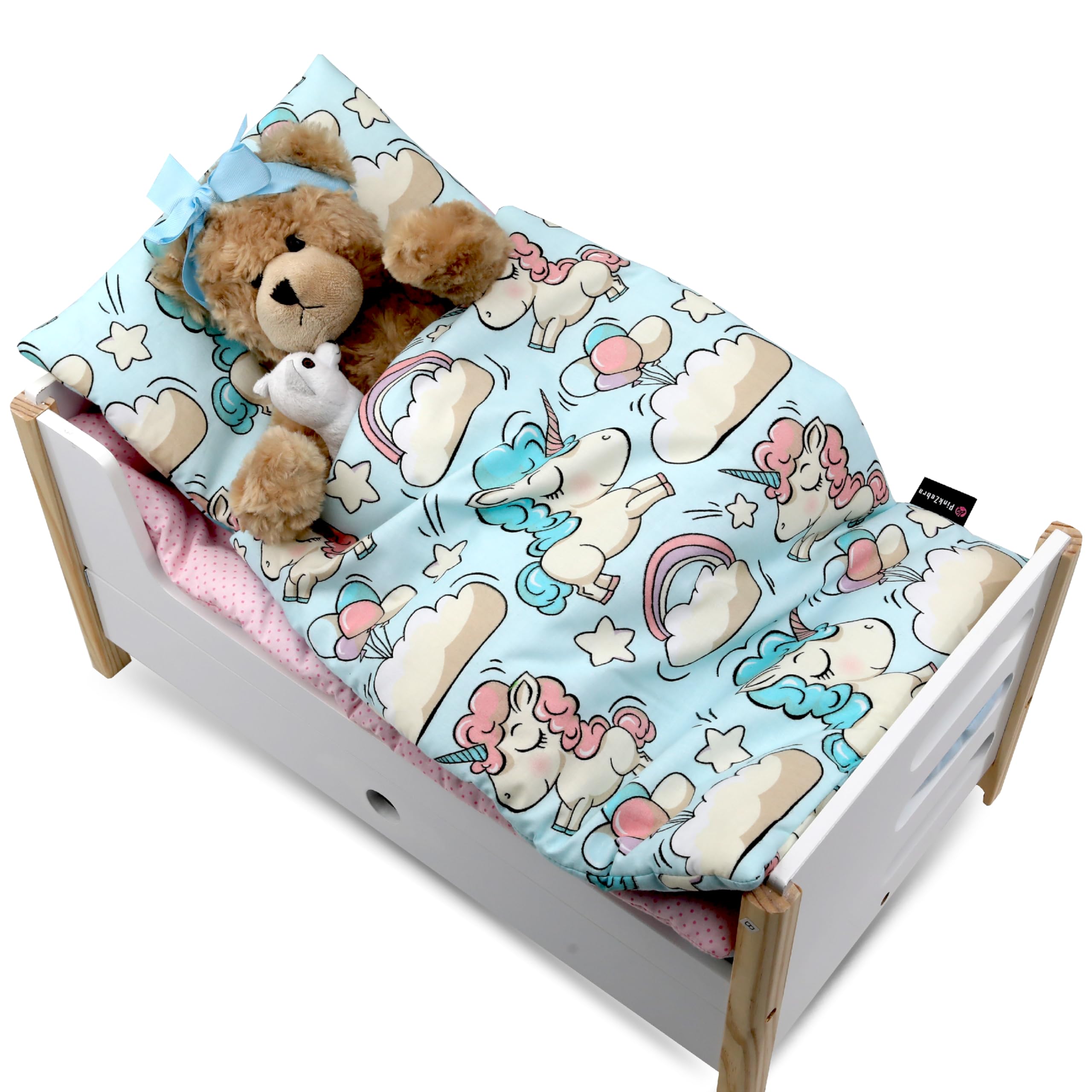 PinkZebra Gigoteuse Licorne, Sac de Couchage pour Poupée avec Oreiller en Coton