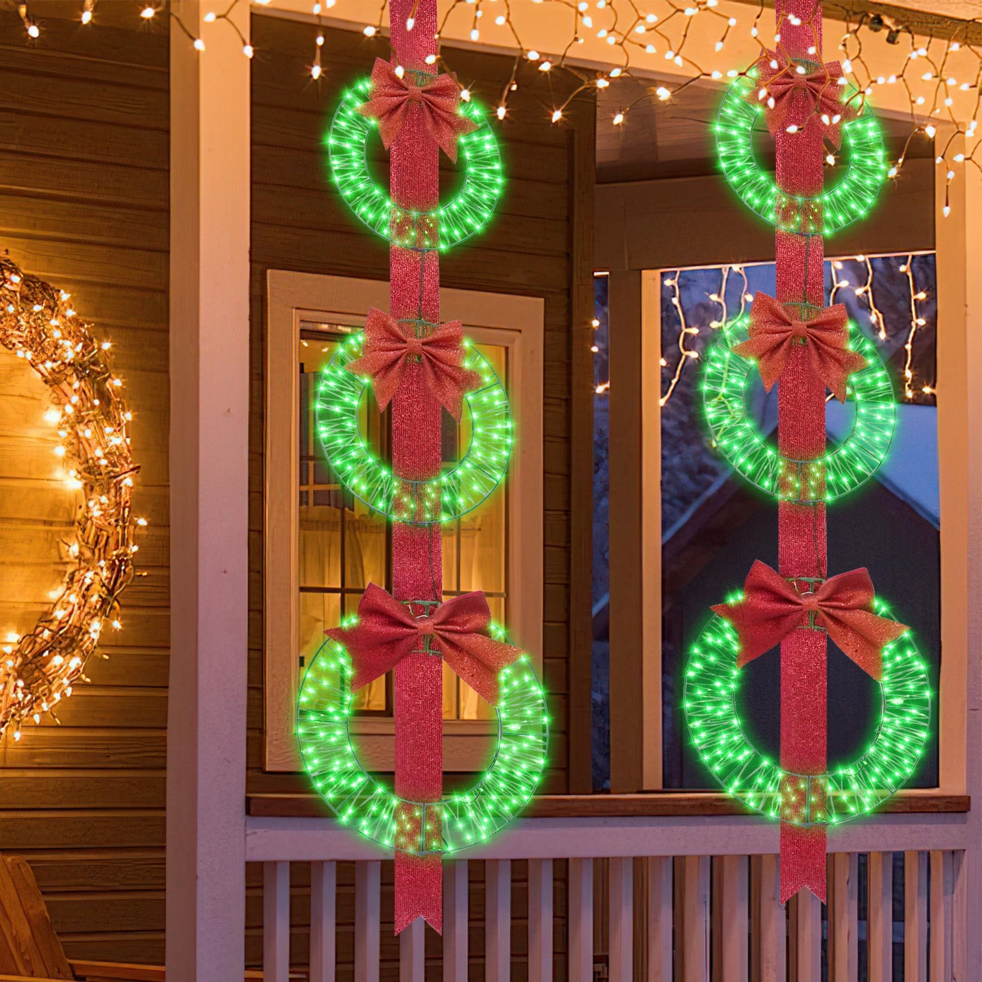 Hmlinktt 3-Piece Outdoor Lighted Christmas Wreath, 61