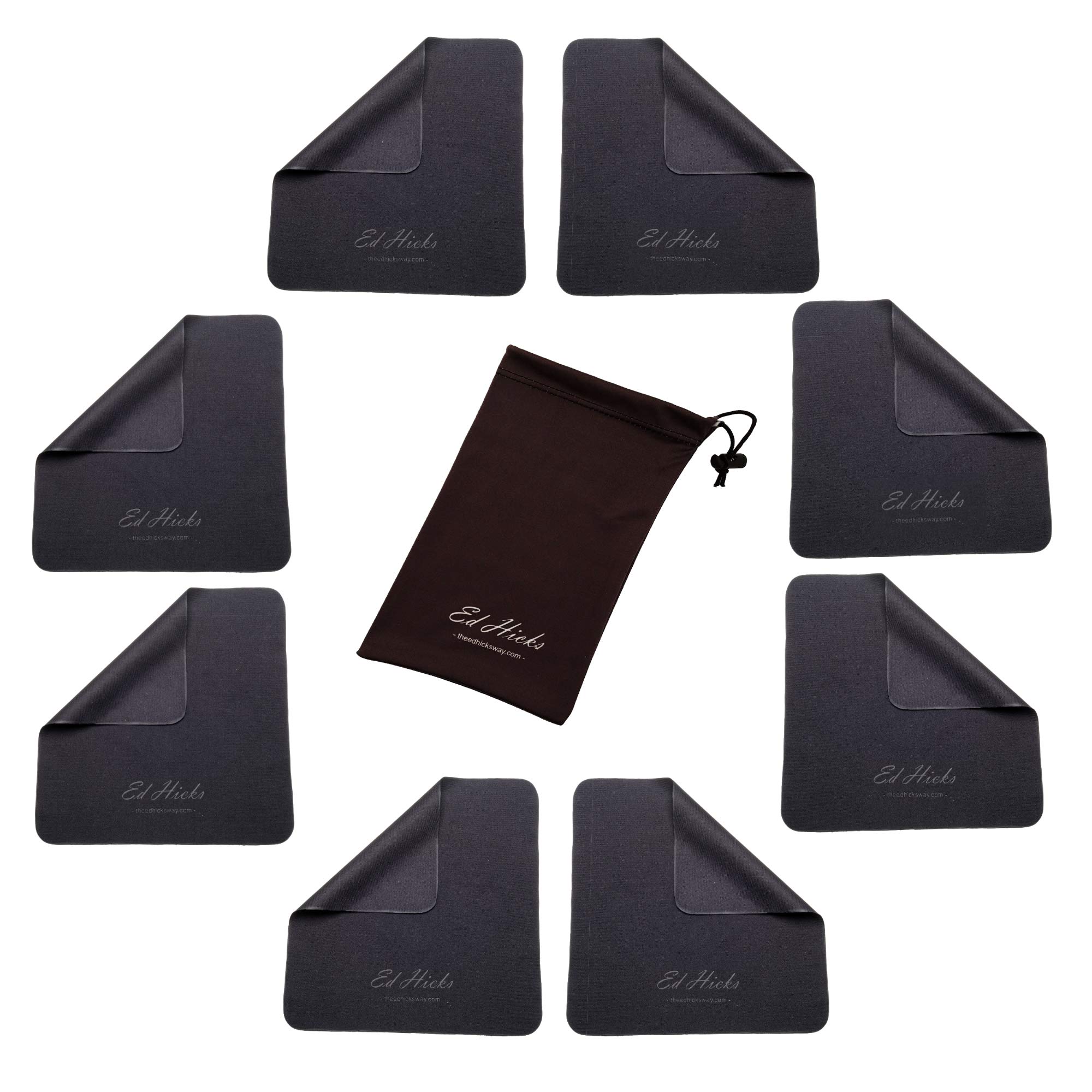 Ed Hicks16* Ed Hicks Premium Microfibre Glass Cleaning Cloths for Glasses, Phone Screens, Lenses—18cm x 18cm — Ultra Effective, Chemical Free Cleaning— Replaces Disposable Wipes — 300 Wash Guarantee — Pouch