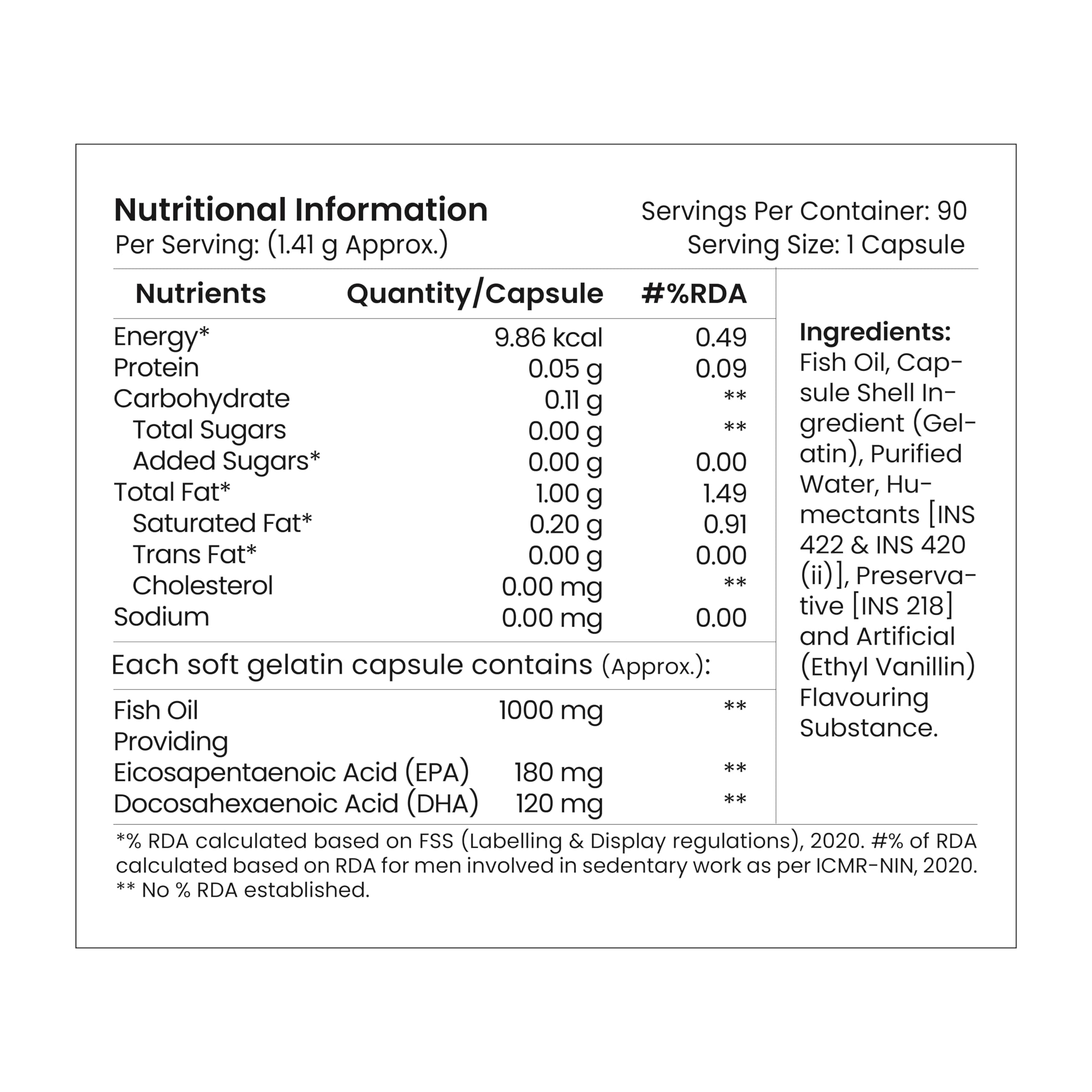 Tata 1mg Fish Oil Capsules with EPA (180mg) & DHA(120mg) for Hearth and Bone Health Skin & Hair Health, For Men/Women, No Fishy Burps,Non-GMO(Pack of 90)… — Amazon image 6