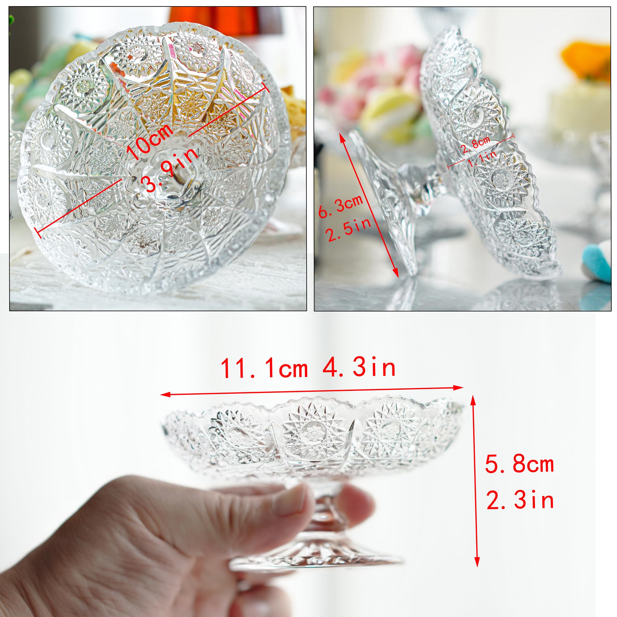 6 bandejas de cristal para tartas, servidor de platos de cristal para cupcakes con pie, soporte transparente para exhibición de pasteles pequeños para chocolate, postres, frutas, bodas, cumpleaños,