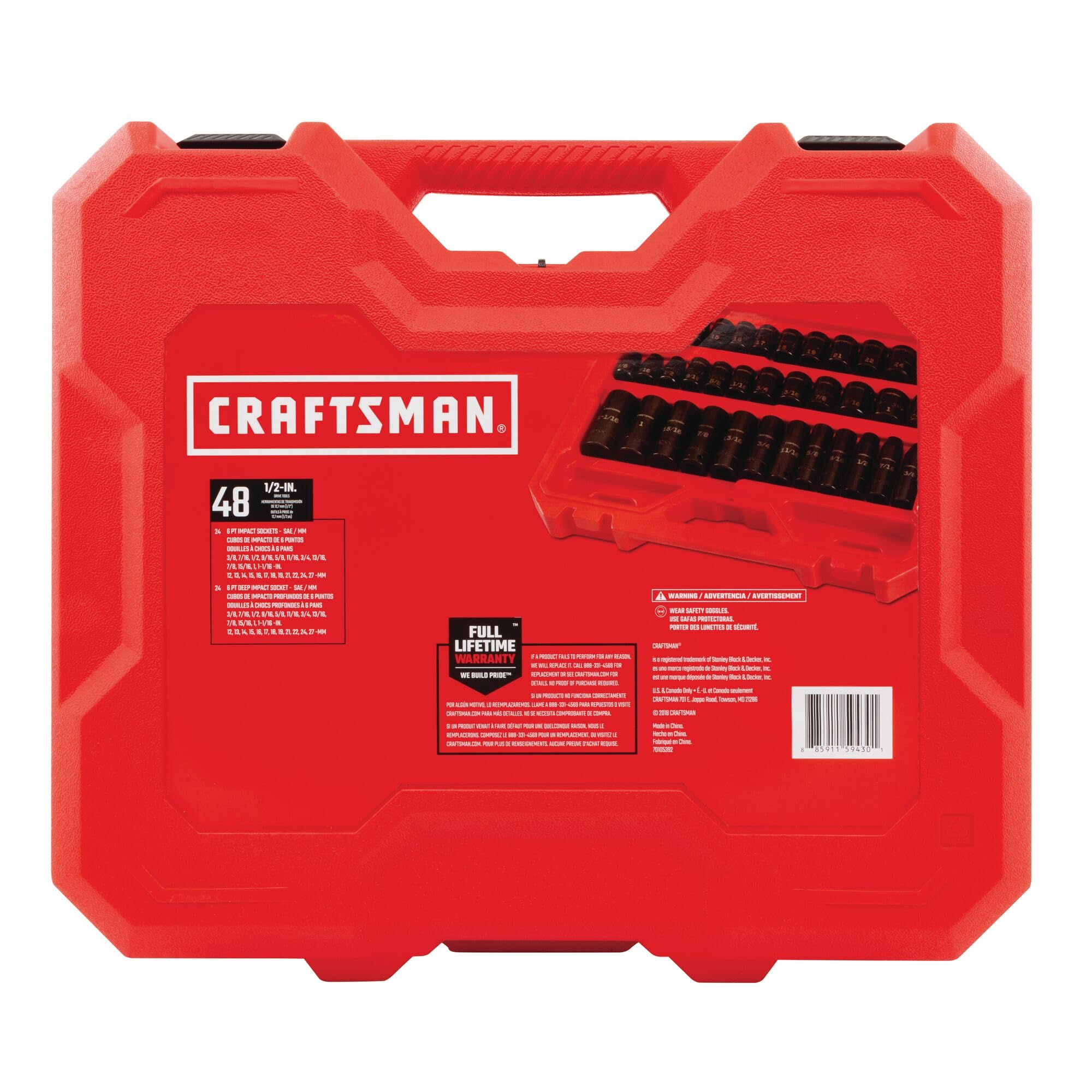CRAFTSMAN 916548 zestaw nasadek głębokiego udaru SAE, 1/2 cala, 48-częściowy