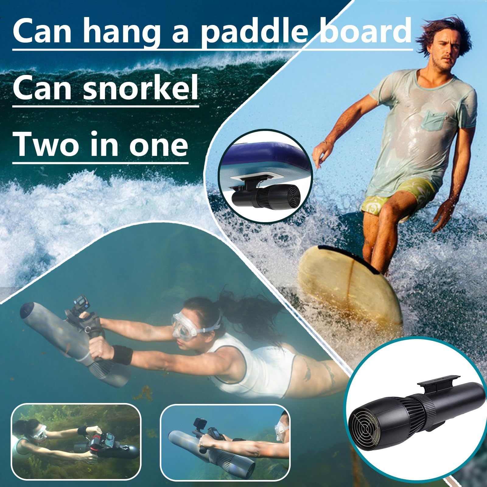 Scooter Submarino portátil de Alta Potencia de 10000 mAh, 500 W, Resistente al Agua hasta 40 m, Ideal para Buceo y esnórquel.
