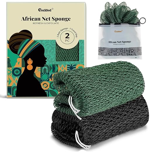 CORATED African Net Sponge Authentic, Shower Loofah Exfoliating Bath Sponge