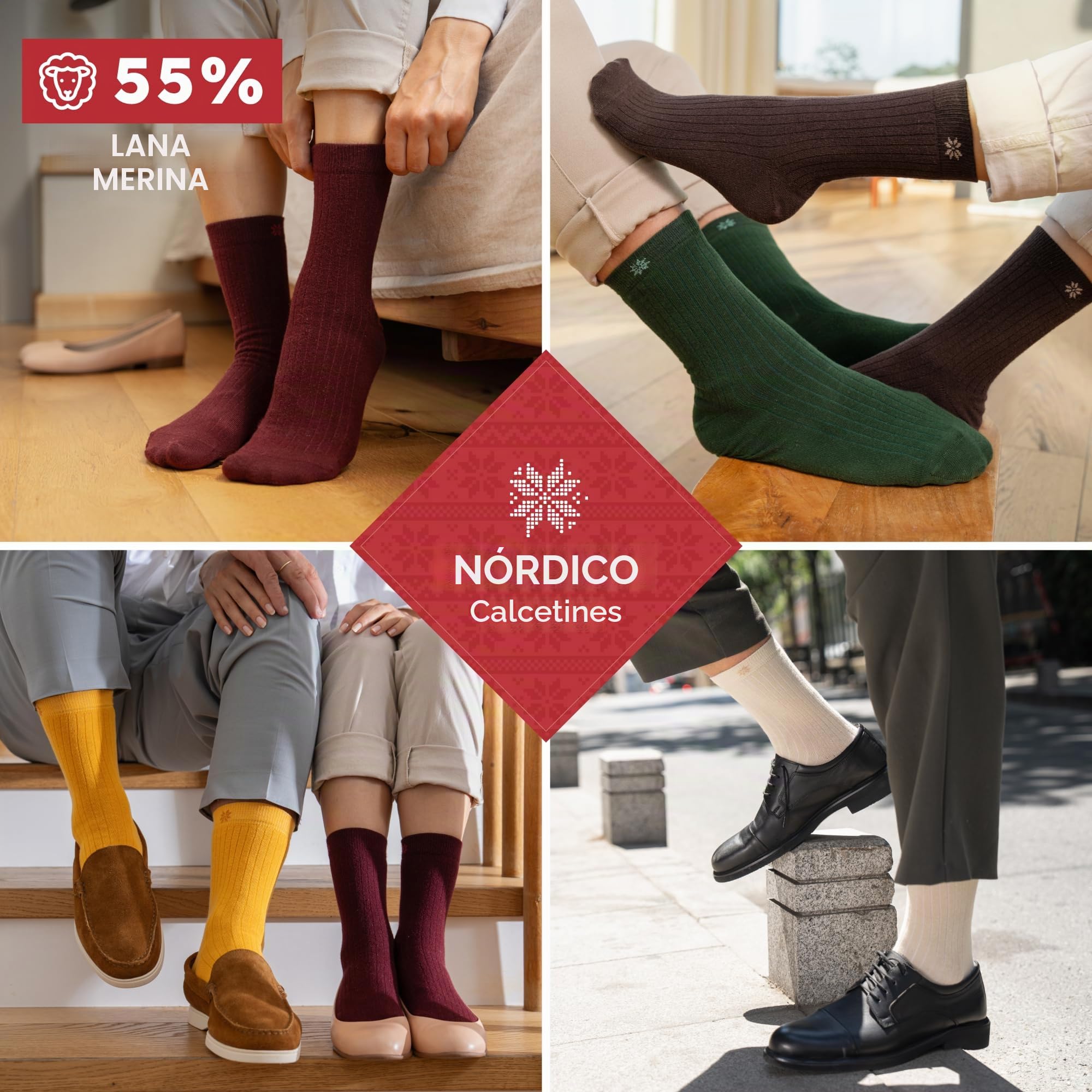 NORDIC Socks Calcetines para Vestir Lana Merino 5 pares | Ajuste Seguro, Antiampollas, Lana Merino Fina