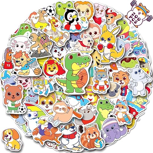 200 calcomanías de animales deportivos lindos para niños, calcomanías de animales Kawaii para botellas de agua, calcomanías de vinilo impermeables