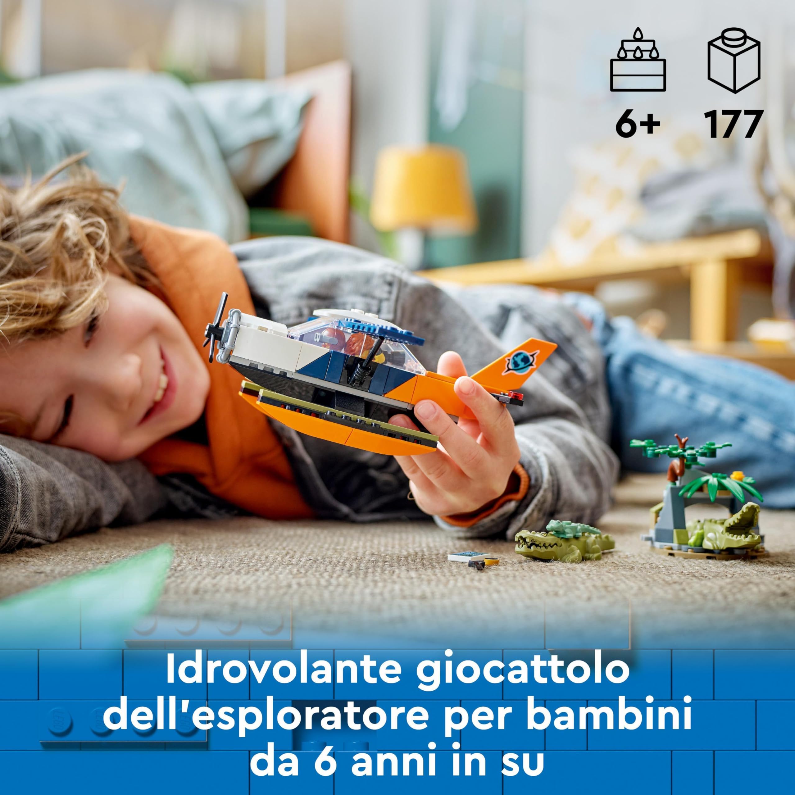 LEGO City Idrovolante dell’Esploratore della Giungla, Aereo Giocattolo da Costruire con 2 Minifigure, 3 Action Figure di Coccodrillo e una Rana, Giochi Creativi per Bambini e Bambine da 6 Anni 60425