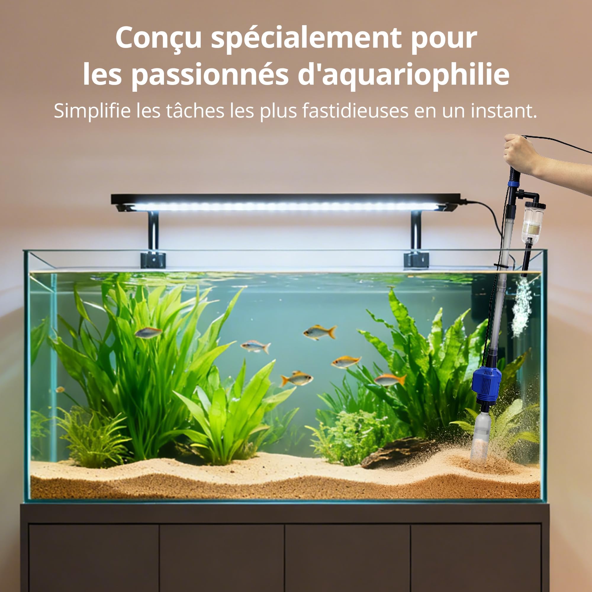 NICREW 3 en 1 Aspirateur Automatique Électrique pour Gravier et Sable avec Changement d'eau, Nettoyeur pour Aquarium Moyen et Grand