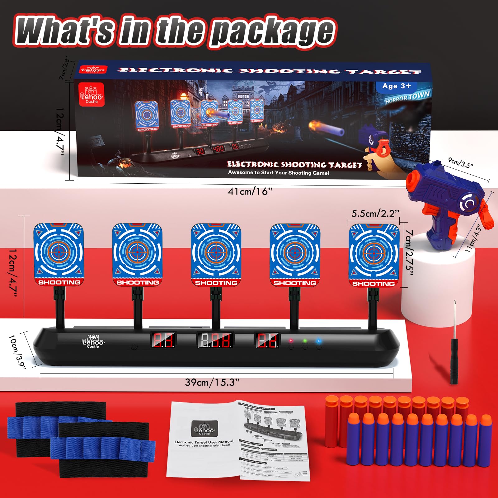 Lehoo Castle Cible de Tir pour Nerf avec Pistolet Jouet, Cible Electronique avec 20 Flechette, Jeux Exterieur Enfant, Cadeau Garcon 3 4 5 6 7 8 Ans