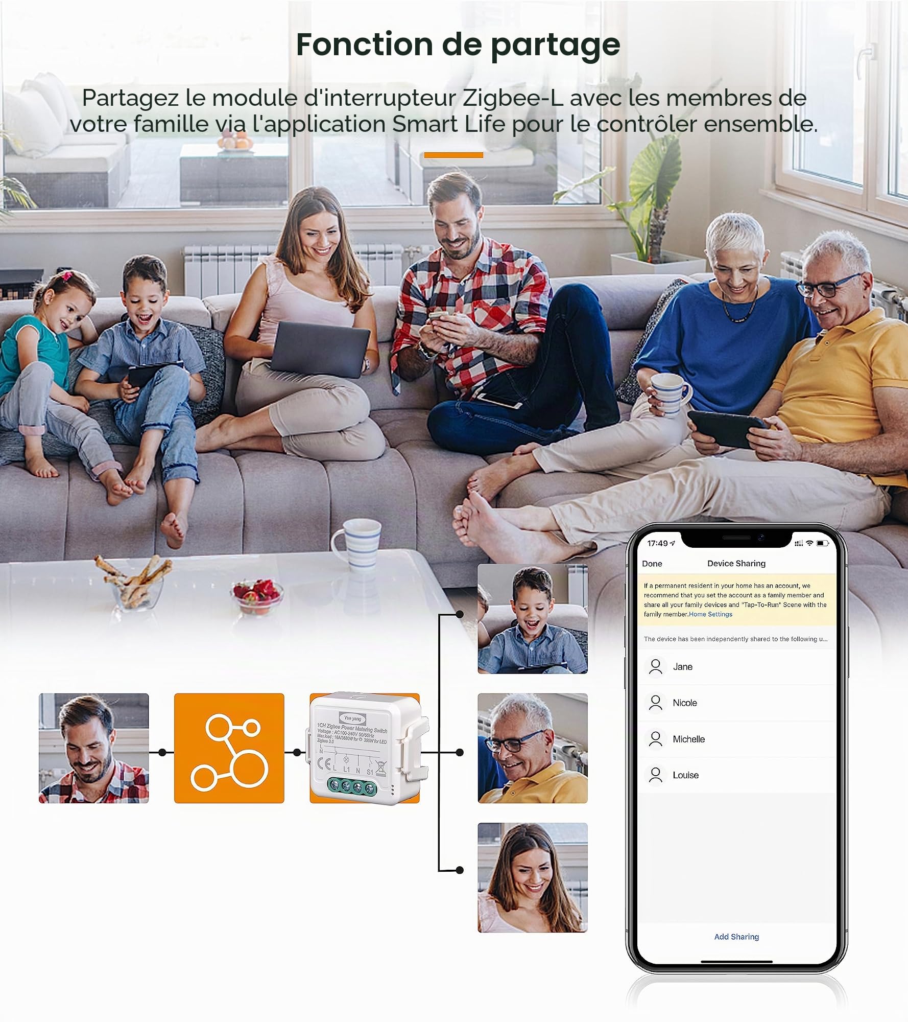 Interrupteur zigbee 16 A, avec compteur de consommation électrique, relais power metering App Smart Life, marche/arrêt contrôle, compatible avec Alexa Echo et Google Home, relais 3680 W