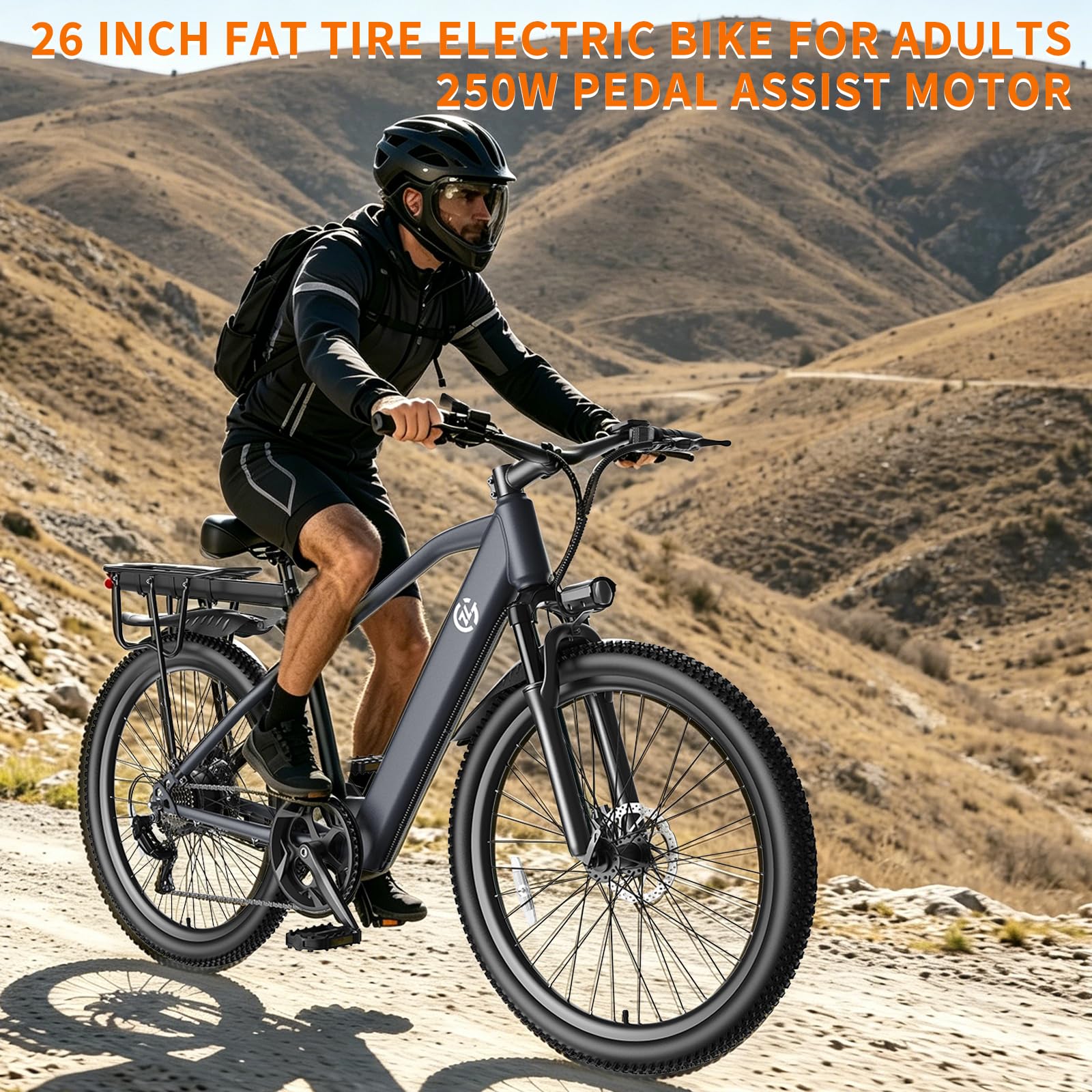 Bicicleta eléctrica de 26 pulgadas, para hombre y mujer, con motor de 250 W, batería de 36 V, 7 marchas, pantalla LCD, 3 modos de conducción, freno de disco doble, Pedelec, bicicleta de montaña E para