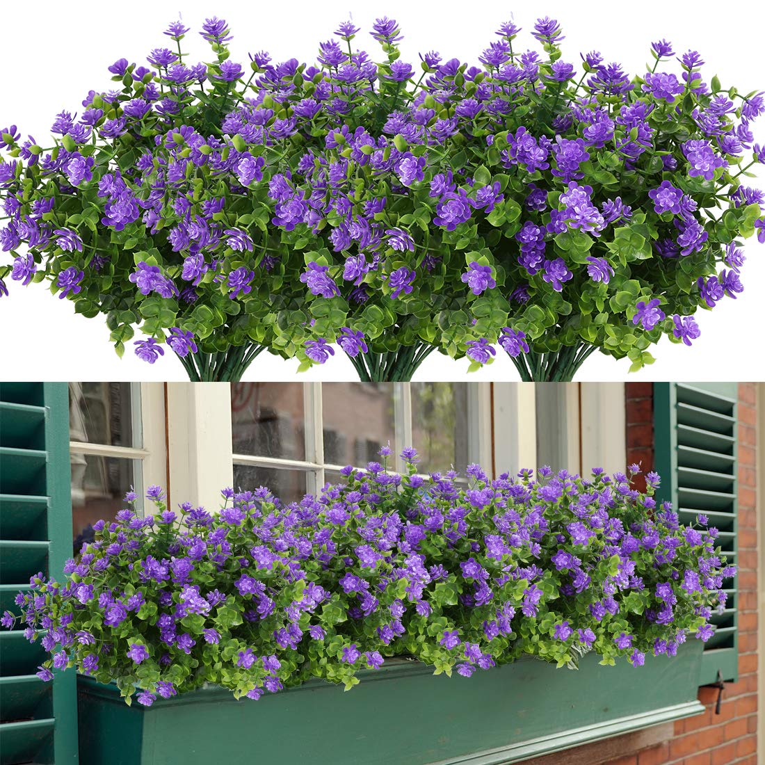 6 Bundles Artificial Flowers, Fake Artificial Greenery UV Resistant No Fade Faux Plastic Plants for Wedding Bridle Bouquet Indoor Outdoor Home Garden Kitchen Office Table Vase (Purple)