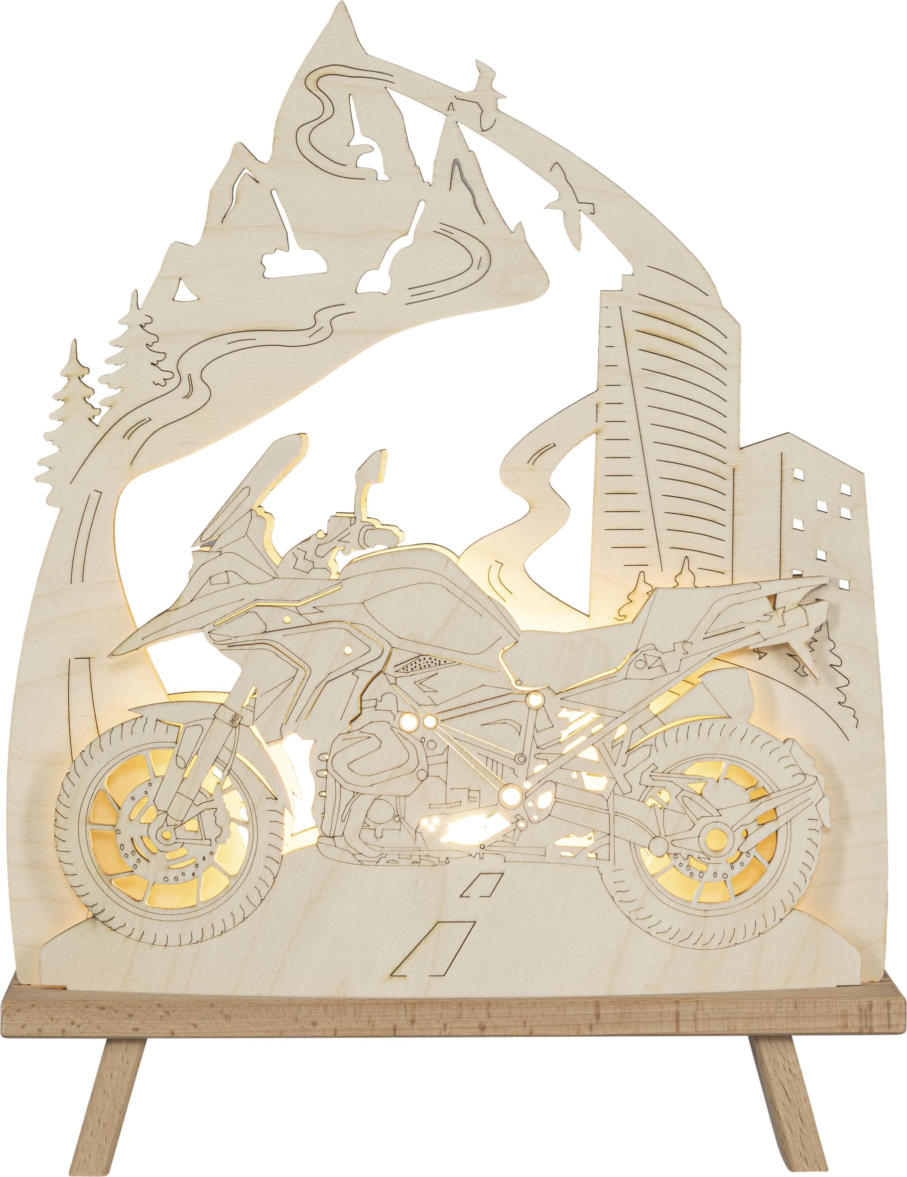 SAICO Dekoleuchte-Spitze Motorradfreund 30 x 41 x 6 cm - LED Holzkunst Erzgebirge - Elektrische Leuchte für Fenster Sideboard oder festliche Arrangements - Motorrad Deko für Fans - Made in Germany