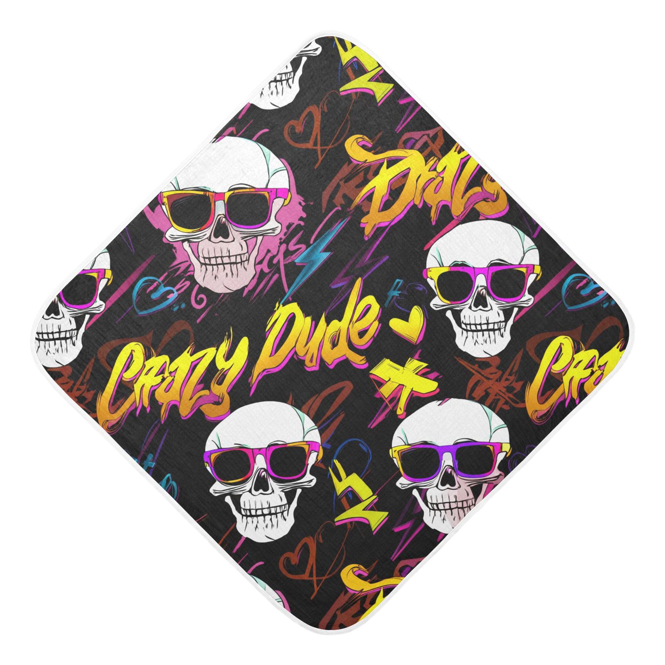 Kigai Baby Hooded Towel Absorbent Baby Bath Shower Towel with Hood for Newborn Boys Girls Babies Infant Toddler (Skulls Wearing Sunglasses 35 x 35 in)