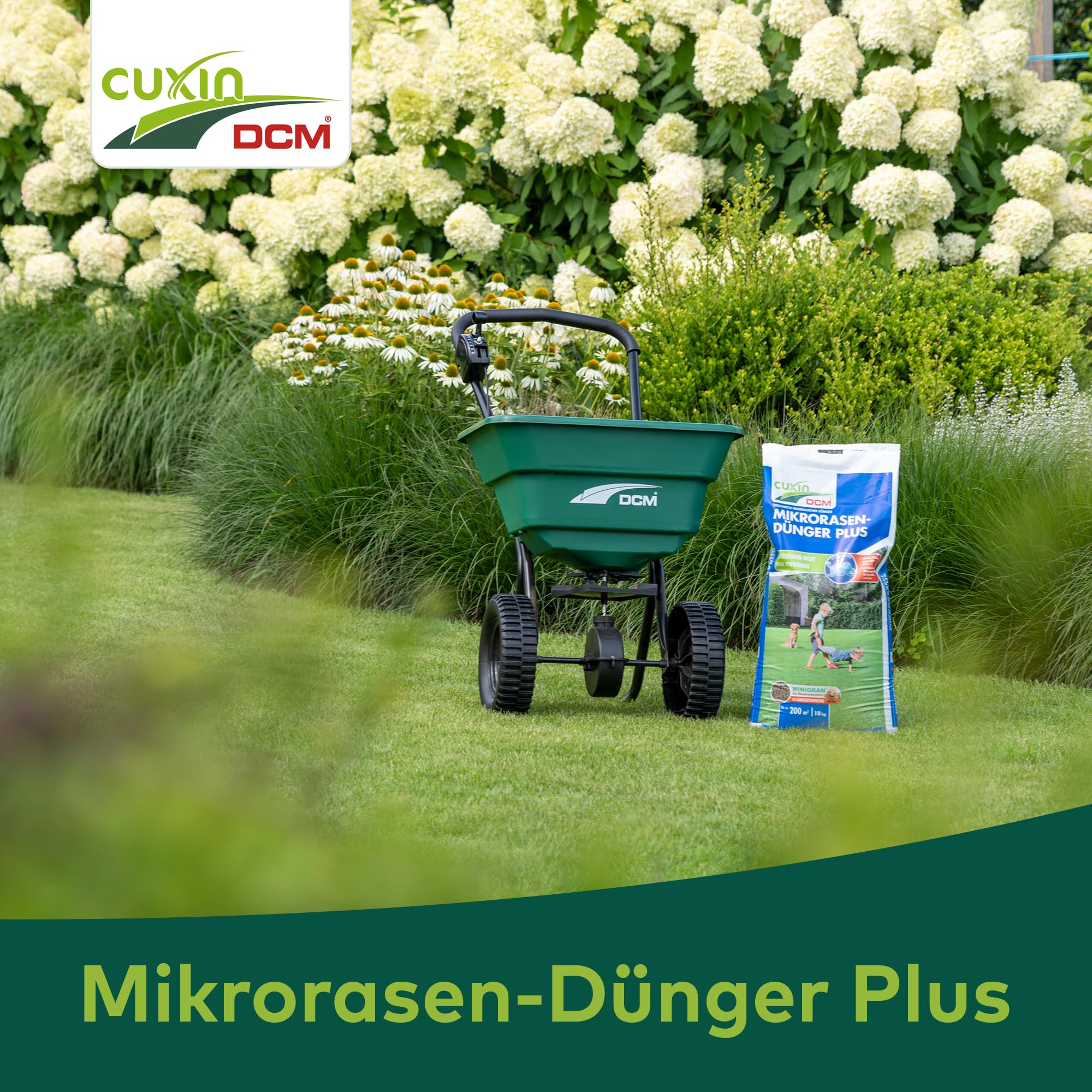 CUXIN DCM Mikrorasen-Dünger Plus - Langzeit Rasendünger - MINIGRAN® TECHNOLOGY - Kein Vertikutieren nötig - organisch-mineralischer NPK-Dünger- 10 KG für 200qm