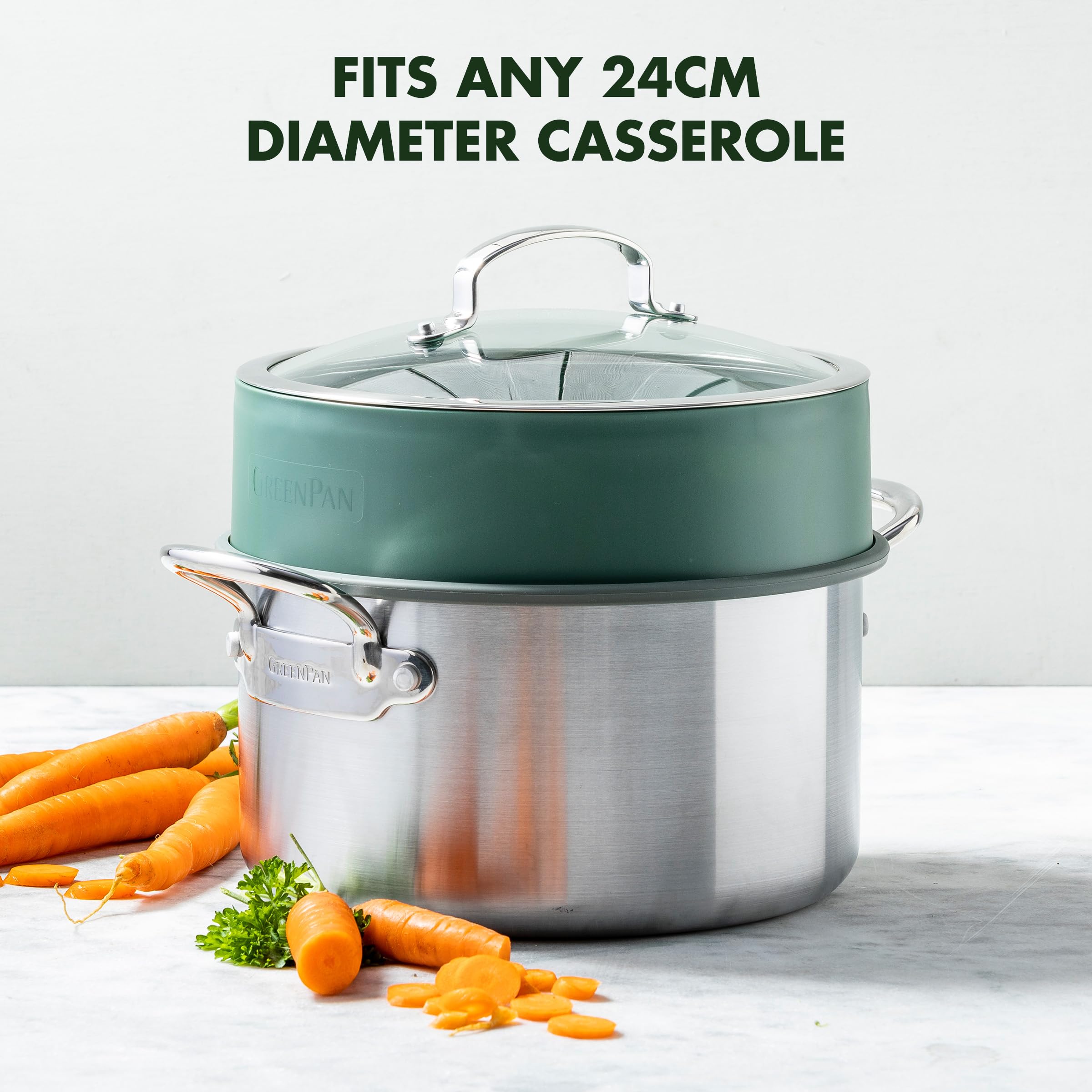 Panier Vapeur Silicone GreenPan Steamy 24cm - 2 En 1 Vapeur Et Passoire, Sans PFAS, Empilable
