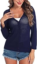 Sykooria 3/4 Sleeve Knitted Cardigan for Women Summer Buttons Cropped Cardigans V-Neck Lightweight Knitwear Casual Bolero Shrug for Daily Beach