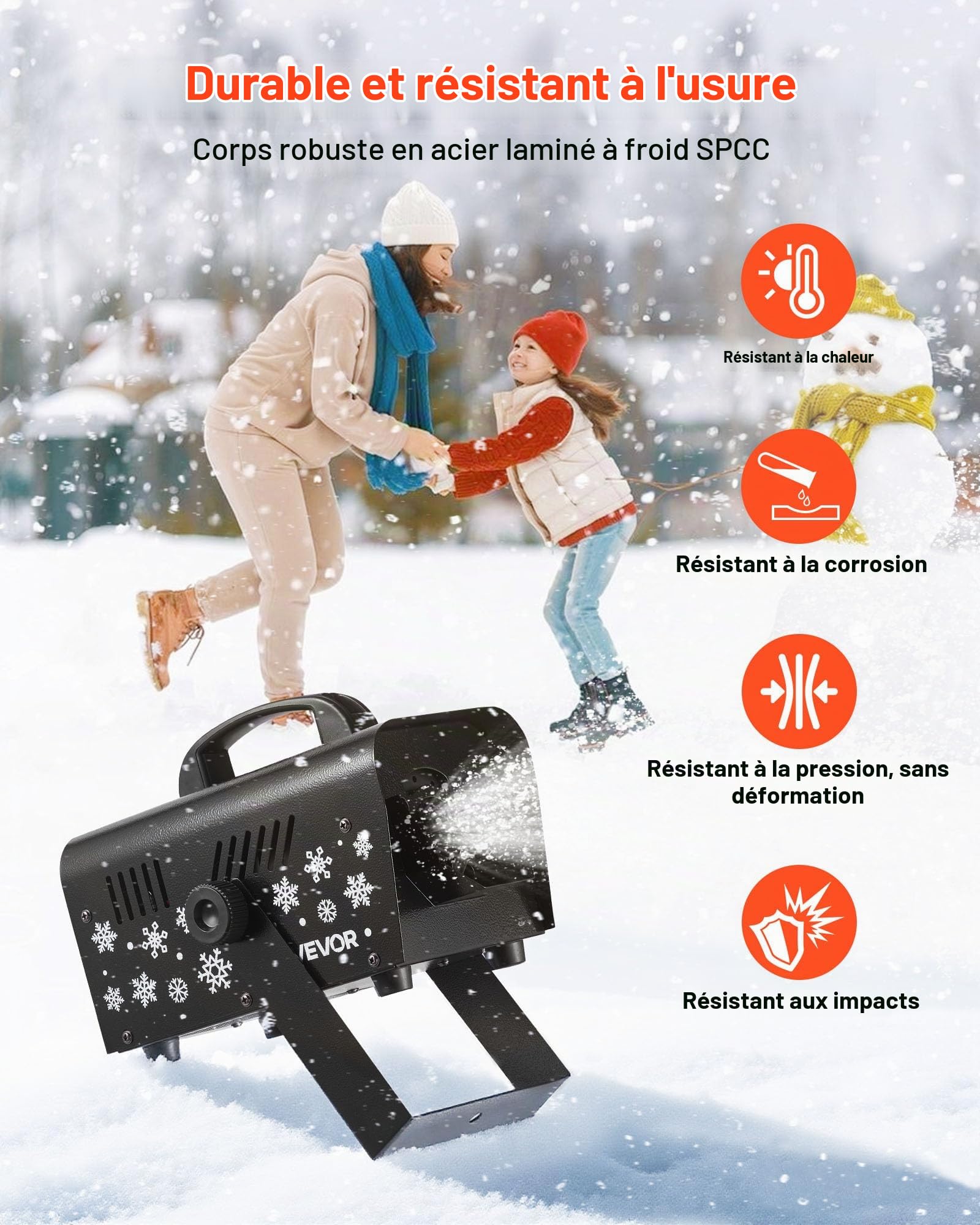 VEVOR Machine à Neige 1500 W, Machine à Flocons de Neige Artificielle Portative Suspendue, avec Télécommande sans Fil, Réservoir 5 L, pour Fêtes de Noël, Effet de Scène, Décoration Extérieur Intérieur