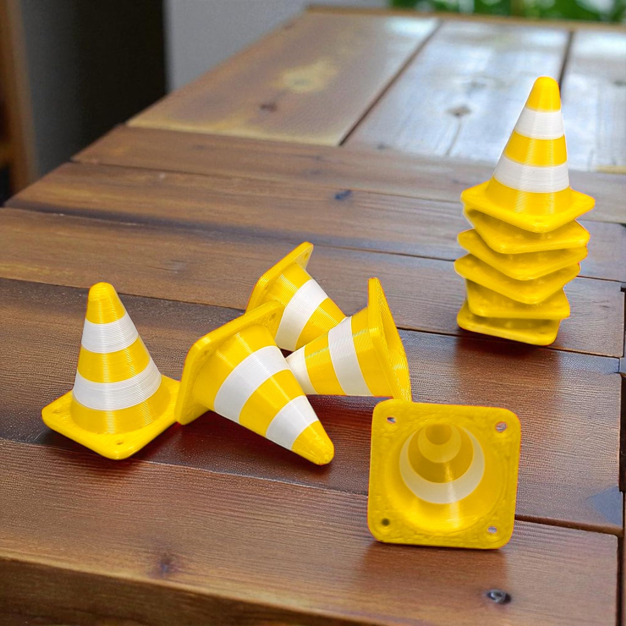Miniature Traffic Cones, Yellow with White Strips, Stackable, Pack of 10, Mini Size 1