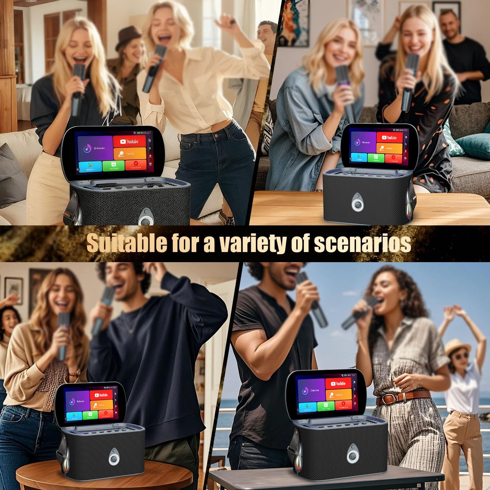 Karaoke Portátil De Karaoke En Casa con Pantalla Táctil, Visualización De Letras, Micrófonos Inalámbricos Recargables, Autotune EQ, Altavoz Potente para Fiestas