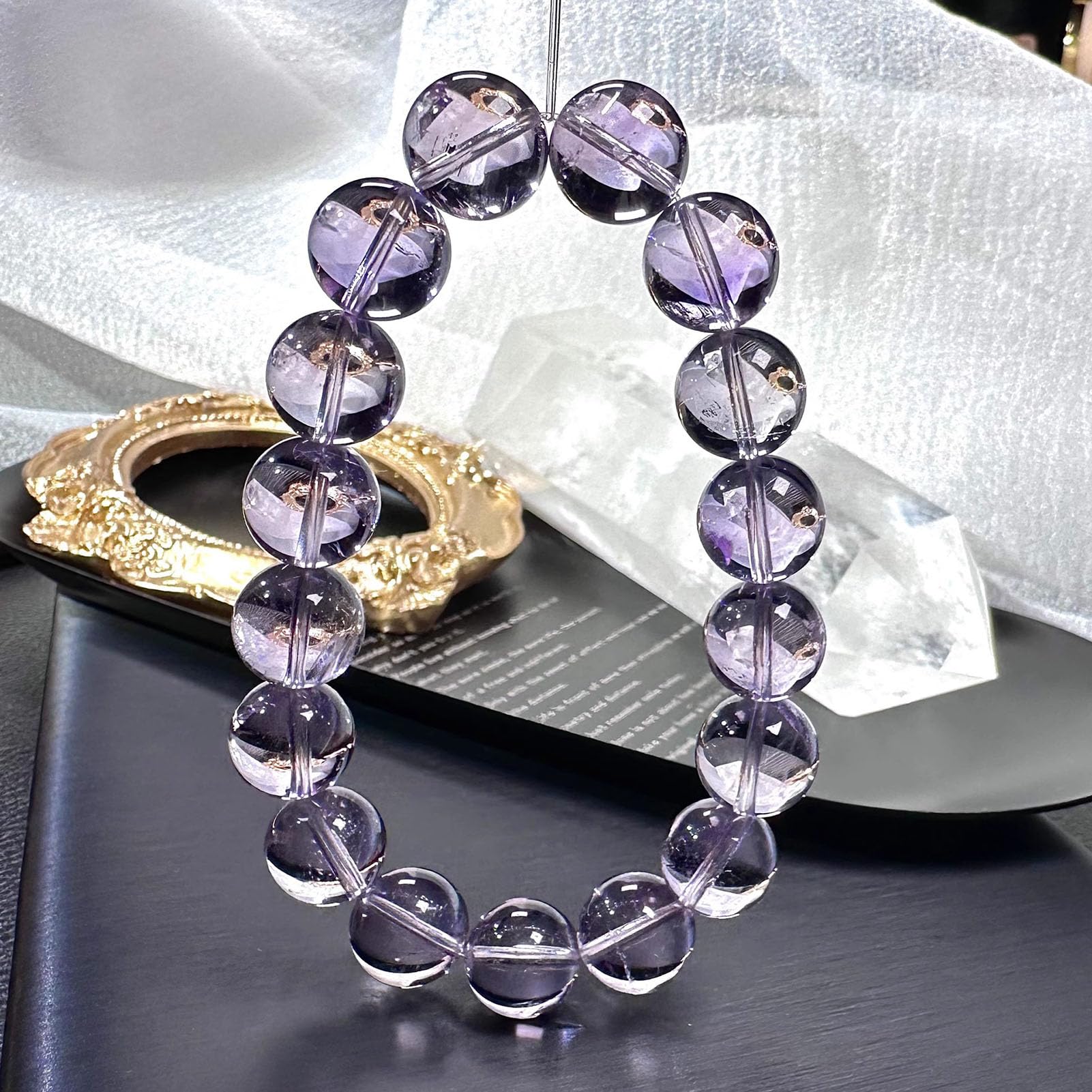 Bracciale con perline pietre preziose naturali per donna, bracciale rotondo | Braccialetti unisex in cristallo naturale per meditazione, yoga, guarigione spirituale ed energia positiva