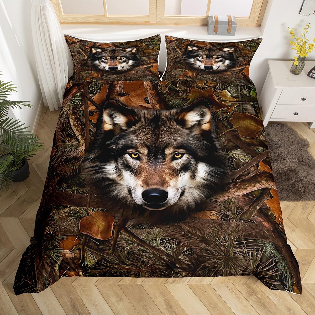 Housse de couette loup et branches décoration chambre garçons filles et adultes