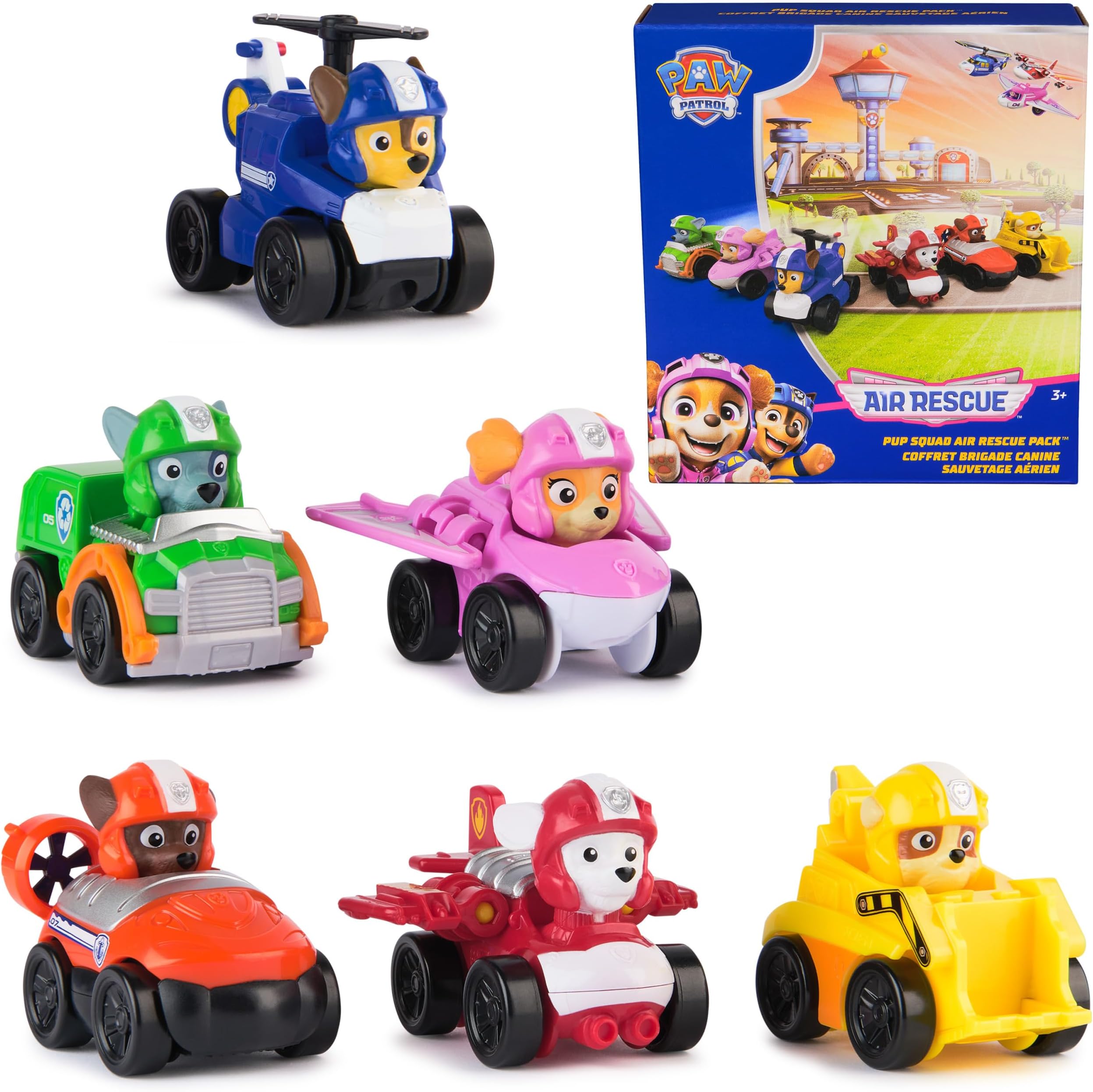Air Rescue, 6-Piece Pup Squad Racers, Toy Cars Gift Set with Chase, Marshall, Skye, Rubble, Rocky & Zuma, Kids Toys for Boys & Girls 3+