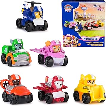 Paw Patrol Air Rescue, 6-Piece Pup Squad Racers, Toy Cars Gift Set with Chase, Marshall, Skye, Rubble, Rocky & Zuma, Kids Toys for Boys & Girls 3+
