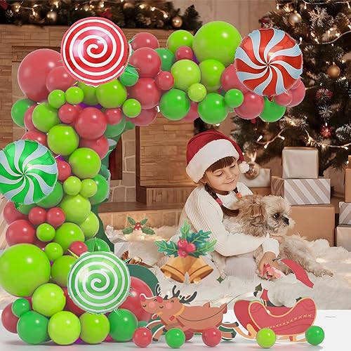 Miniatura 6 de Kit de arco de globos de Navidad, 129 globos de Navidad con globos de látex de 18 pulgadas, 12 pulgadas, 5 pulgadas, verde, rojo, lima, verde,