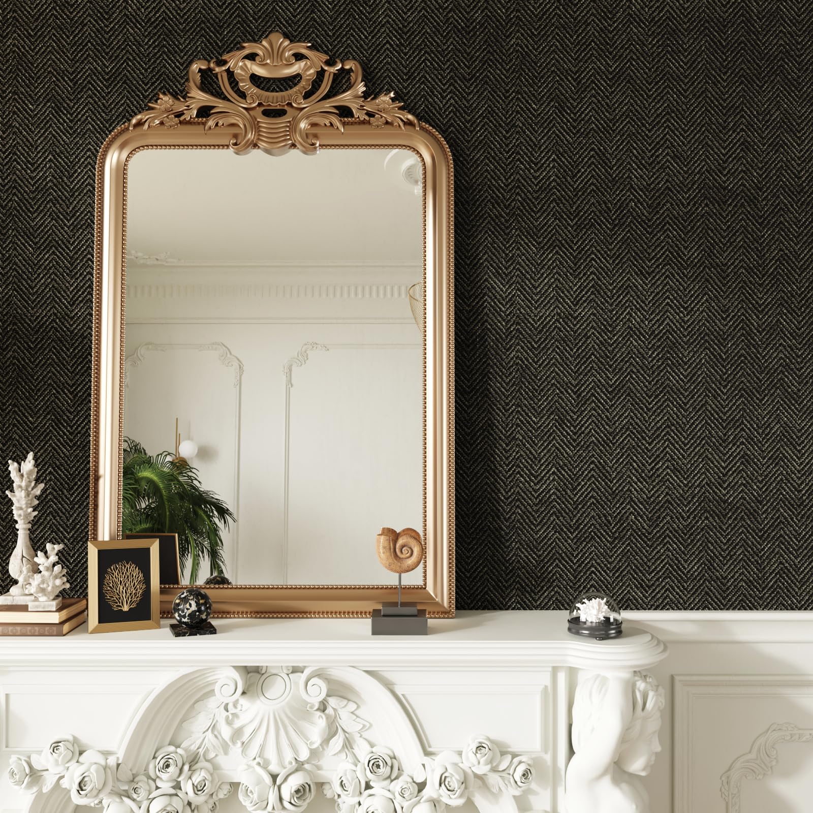 CRE8TIVE 24"x118" Black Gold Grasscloth Wallpaper Textured Wallpaper