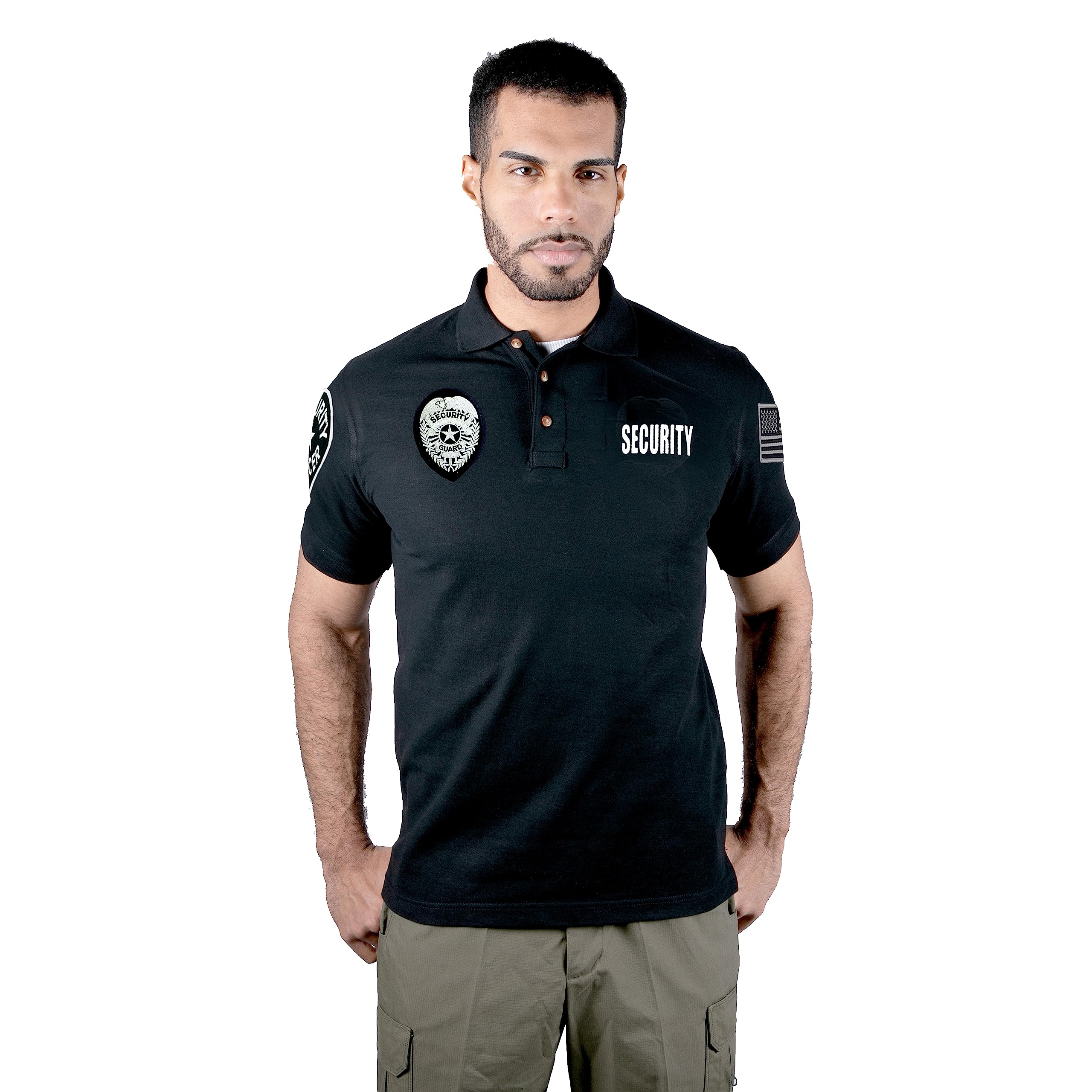 First Class Polyester Tactical Security Polo Shirts with Embroidered Patches and Printed ID for Security Guard