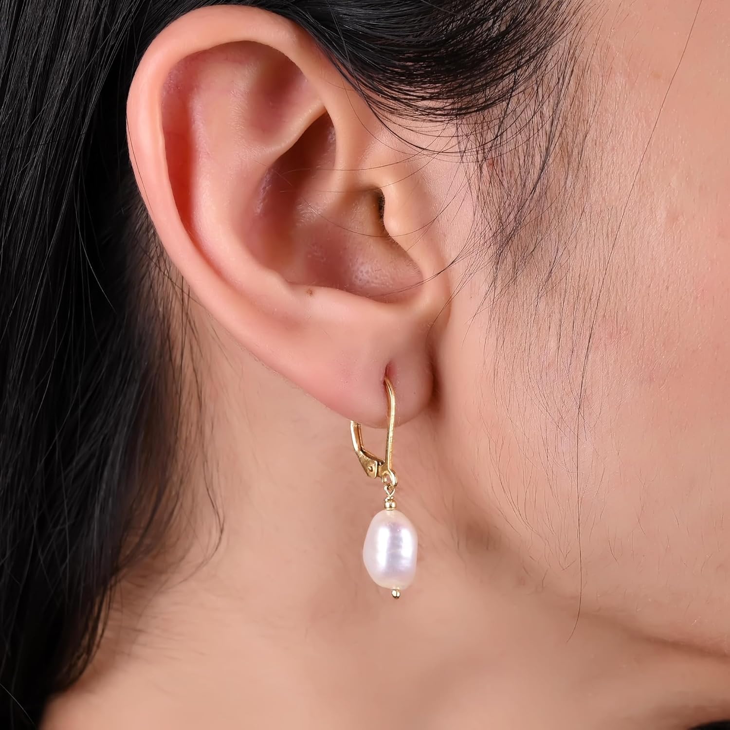 Natural Leverback Hoop Earring, Handmade Gemstone Jewelry, 14k Yellow Gold Plated 925 Sterling Silver, Earring For Women - Image 3