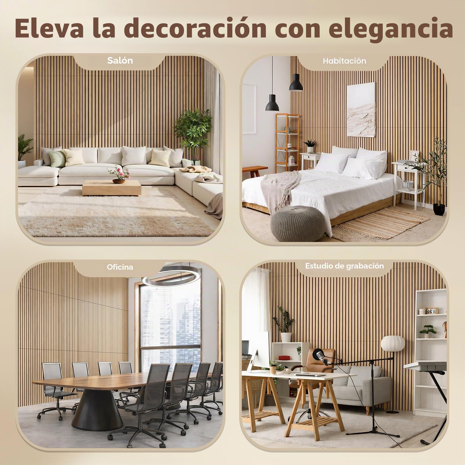 Paneles Acusticos Decorativos 120x60x2,1 cm, Ohuhu 2 Unidades Panel Decorativo pared en Imitación de Madera, Excelente Acústica, Paneles Decorativos para Pared, Fácil Instalación y Corte