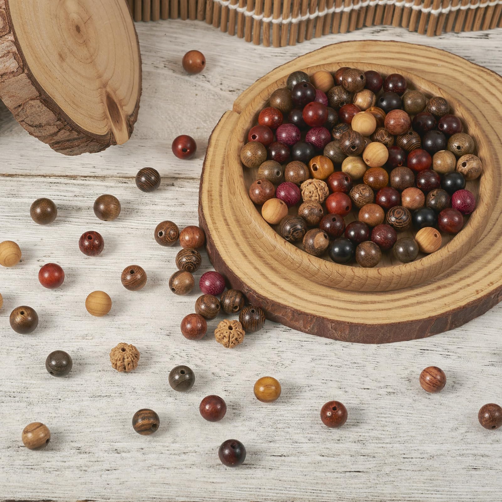 800 cuentas sueltas de madera ovalada natural, 4 colores, cuentas espaciadoras de tubo de madera para joyería, manualidades, collares, pulseras, pendientes, agujero: 3 mm [20 estilos, 8-9 mm]