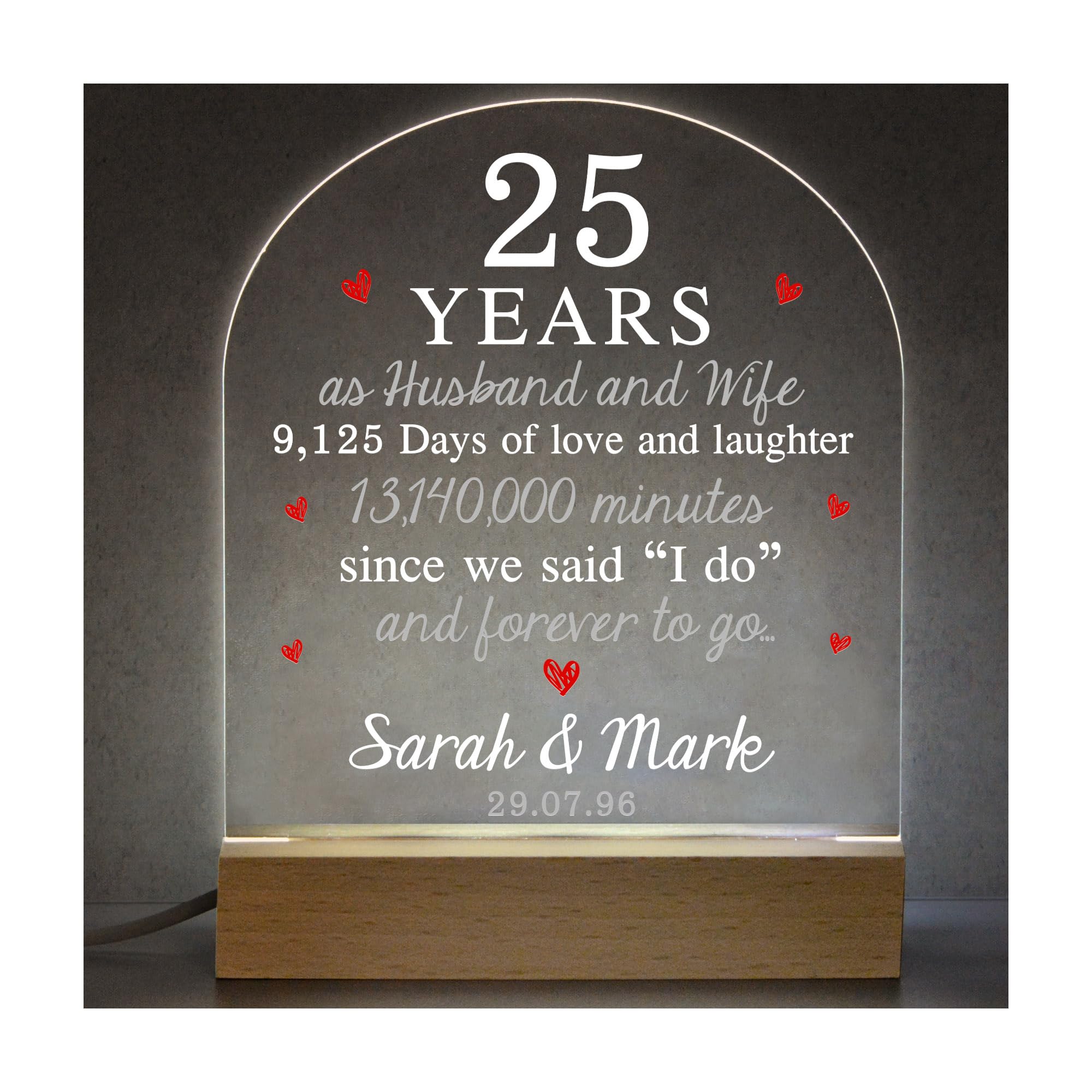 25th Anniversary Gifts For Husband Wife, Silver Wedding Anniversary LED Night Light Gifts for Couples, 25 Year As Mr and Mrs, 25th Anniversary Of Marriage