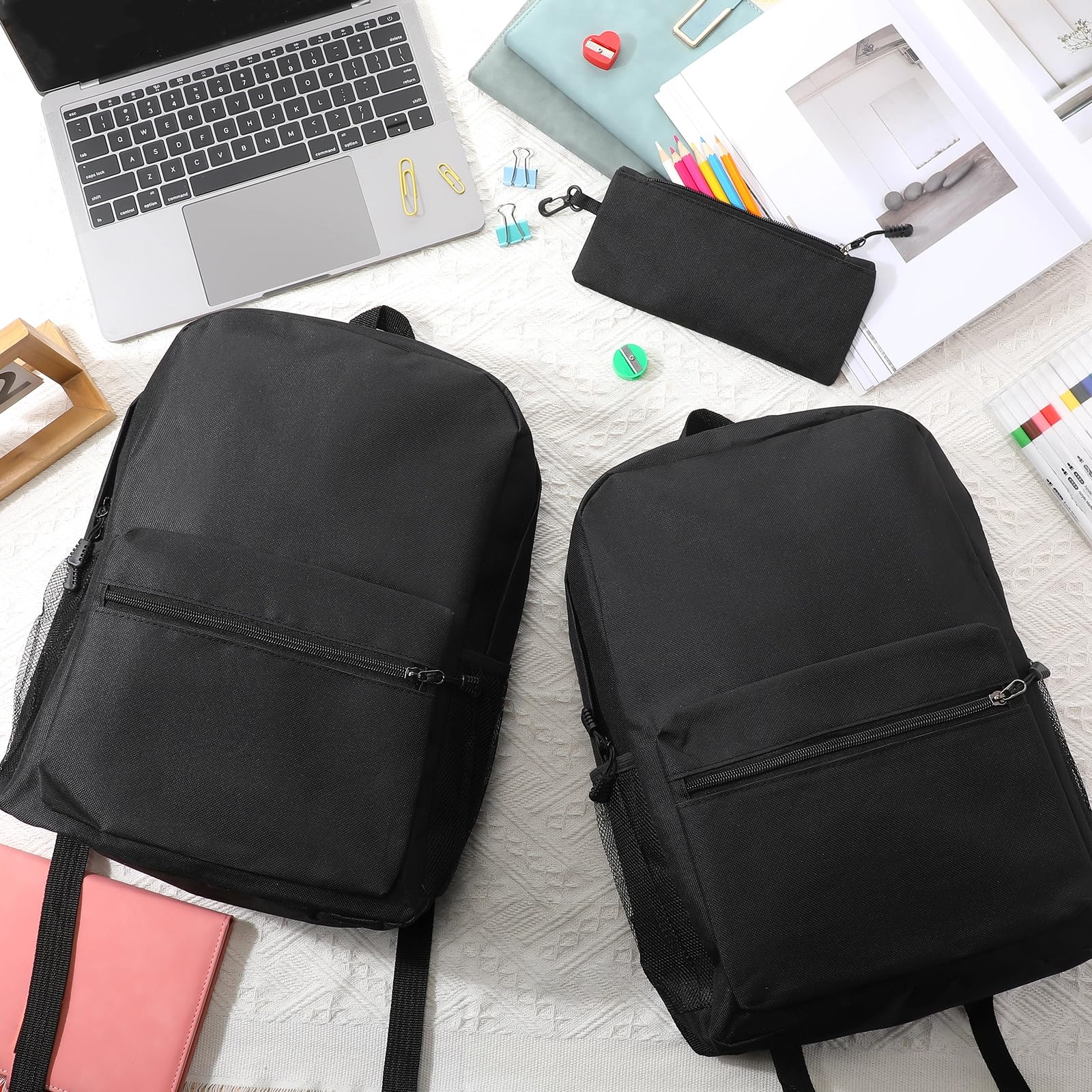 Silkfly 12 mochilas escolares con 12 estuches con cremallera para lápices de 15.7 pulgadas, bolsas ligeras para libros a granel para el regreso a la escuela