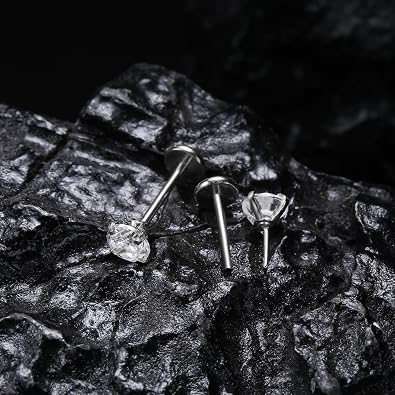 VOJO G23 1Titanium 18G Flat Back Stud Earrings,2 Pcs CZ Threadless Push Pin Tragus Cartilage Lip Piercing Jewelry