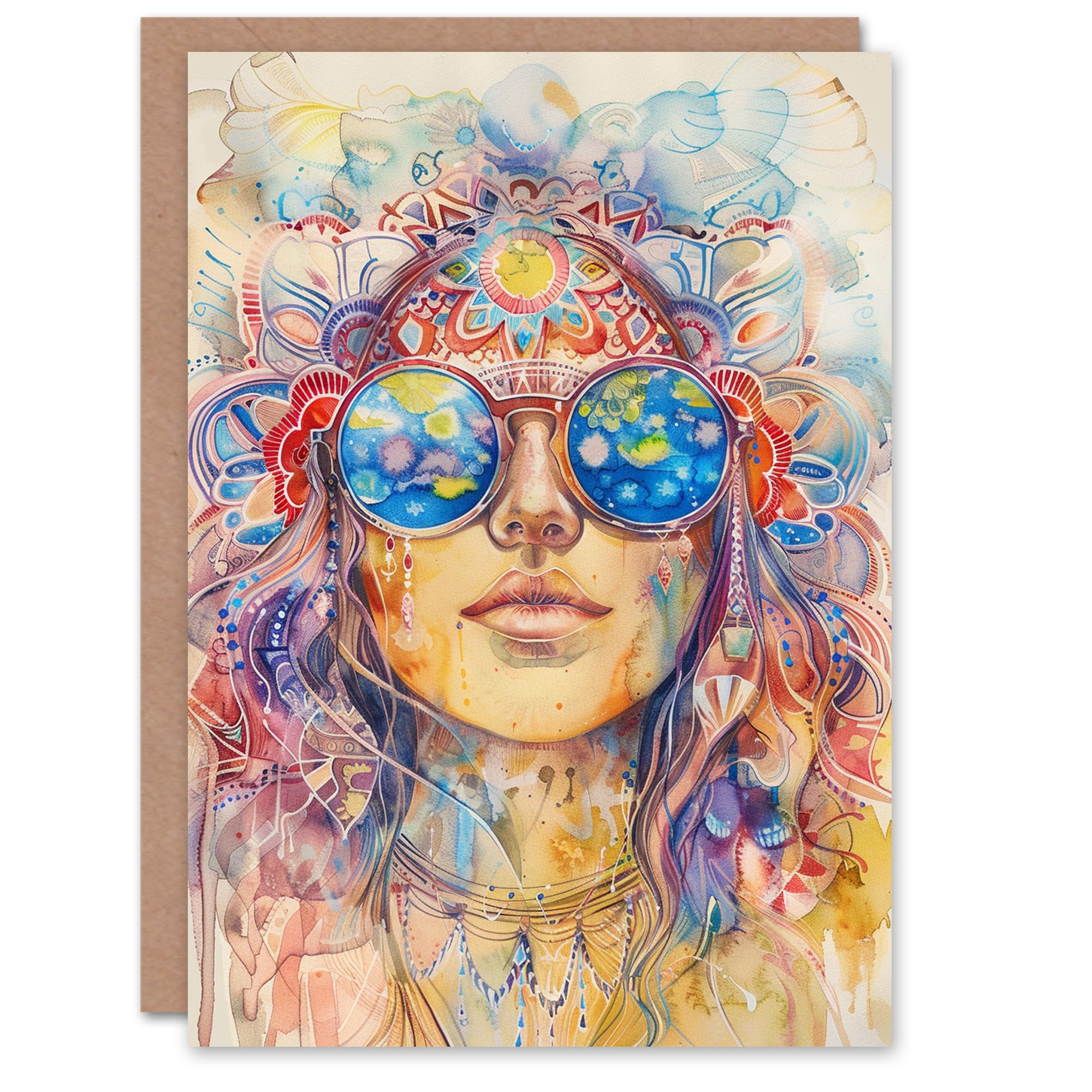 Artery8 Mandala Watercolour Portrait Birthday Card