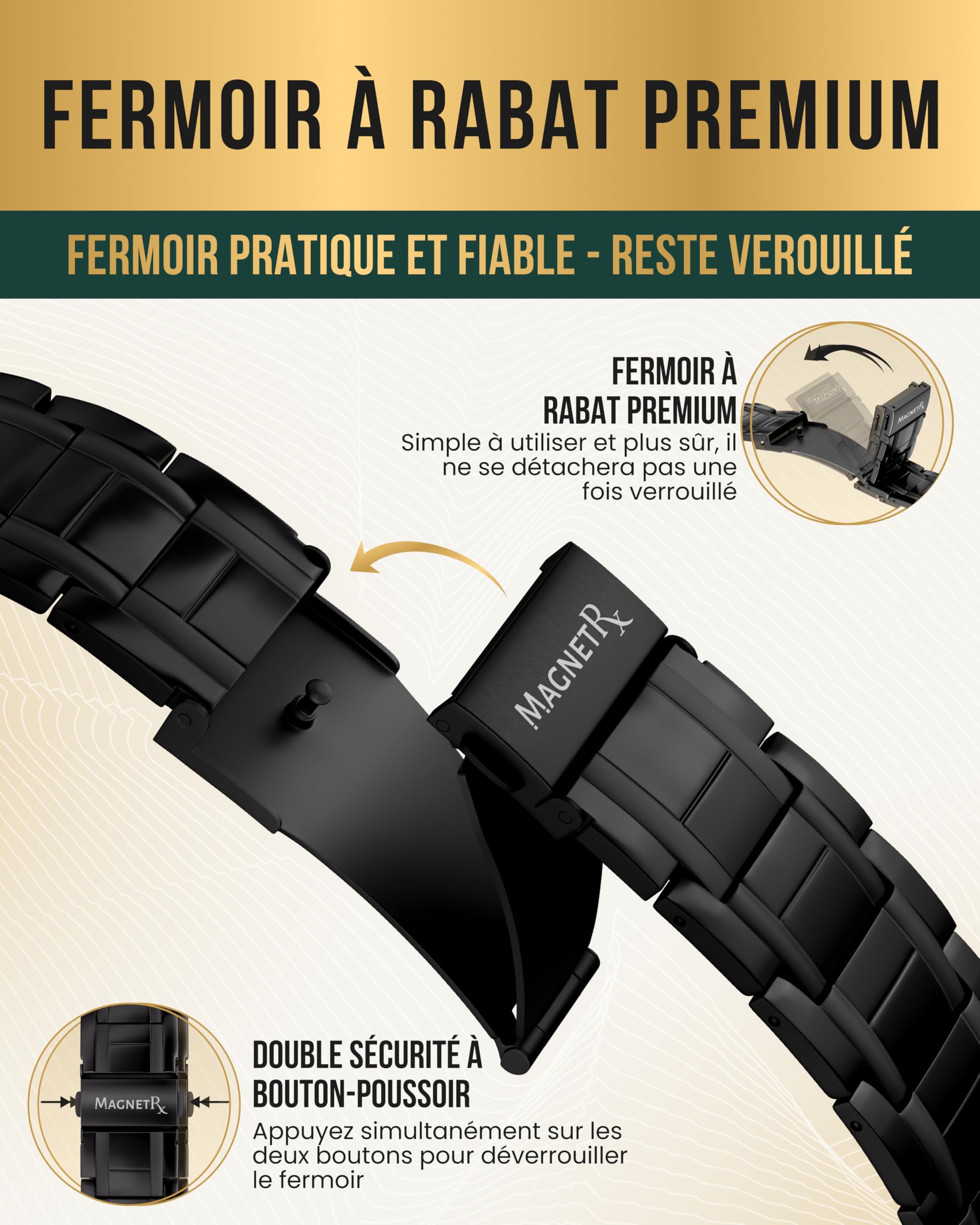 MagnetRX® Bracelet Magnétique Homme – Bracelet Homme en Acier Inoxydable Ultra-Résistant avec 57 Aimants Puissants (199000 Gauss) – Réglable avec Outil de Dimensionnement