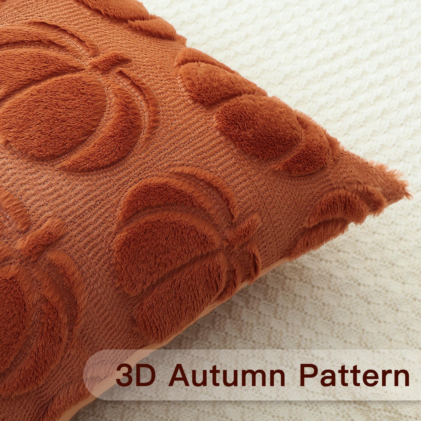 Artscope Fall Cushion Cover Set of 1 Autumn Pumpkin Throw Pillow Covers for Sofa Couch Bed Living Room Soft Plush Short Wool Velvet Farmhouse Pillowcase for Halloween 60x60cm Rust - Image 3