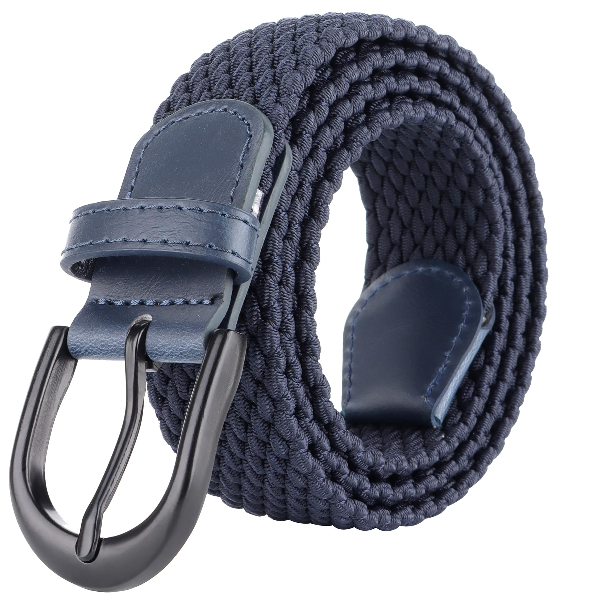 Mile High Life | Braided Stretch Elastic Belts | Pin Oval Solid Black Belt Buckle | PU Loop End Tip Men/Women/Junior Belt