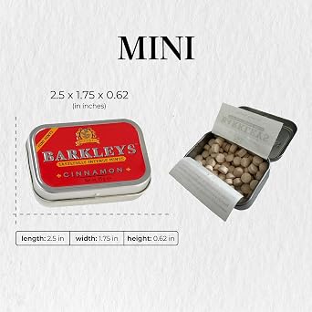 Barkleys Cinnamon Breath Mints, Mini Cinnamon Candy - Strong Cinnamon Flavor, Cool Mint for Party, After Dinner, Wedding, Everyday Use-Vegan, Reusable Travel Tins,1 Pack - 50 Count Each