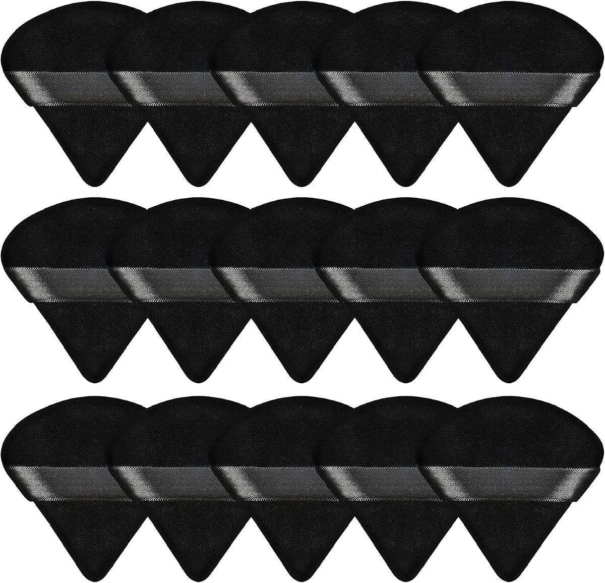 Pimoys 15 piezas de esponja de maquillaje triangular para polvos sueltos, esponja de terciopelo para cara, maquillaje exquisito, contorno de ojos, esponja licuadora, herramienta de maquillaje de belleza (negro) | Esponja de terciopelo suave, uso húmedo y seco, lavable, para polvos sueltos