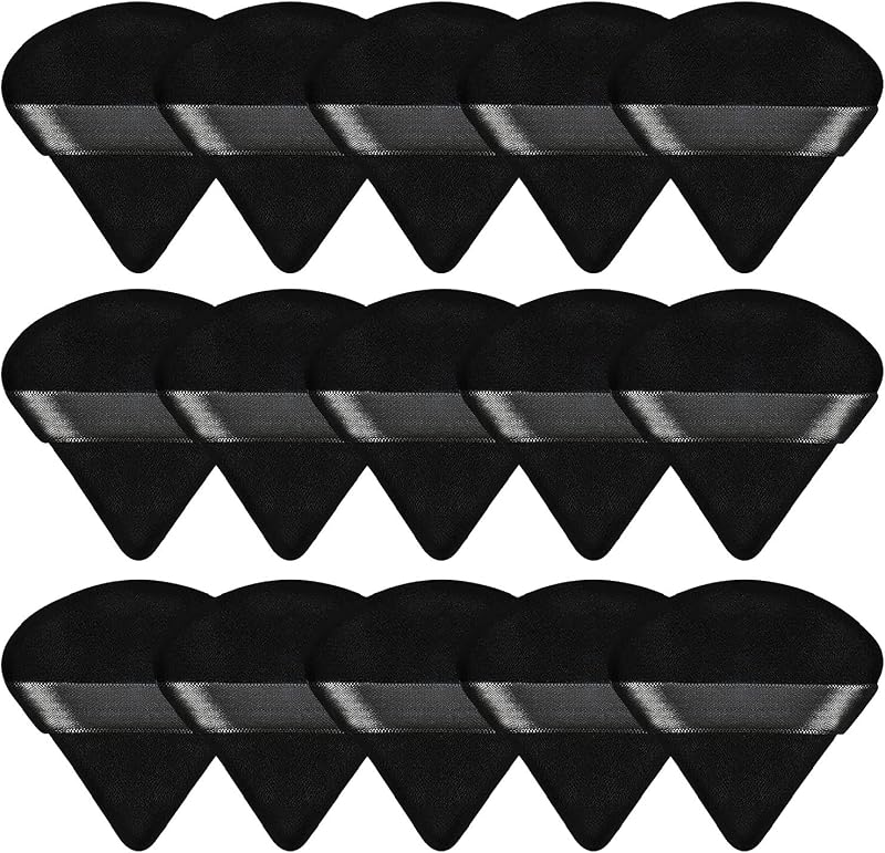 Pimoys 15 piezas de esponja de maquillaje triangular para polvos sueltos, esponja de terciopelo para cara, maquillaje exquisito, contorno de ojos, esponja licuadora, herramienta de maquillaje de belleza (negro) | Esponja de terciopelo suave, uso húmedo y seco, lavable, para polvos sueltos