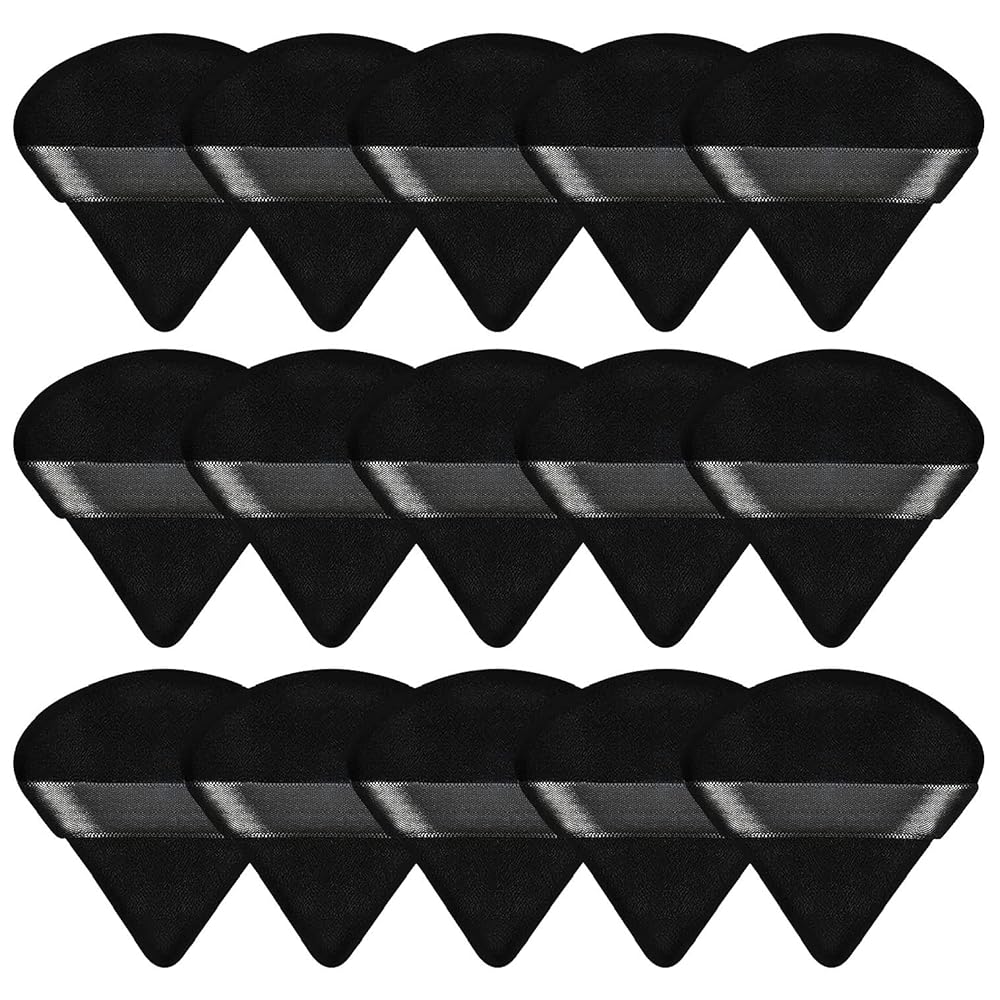 Pimoys 15 Pieces Powder Puff Triangle Makeup Sponge Setting Powder Puffs for Loose Powder Velour Puff for Face Exquisite Makeup Eyes Contouring, Blender Sponge Beauty Makeup Tool(Black)